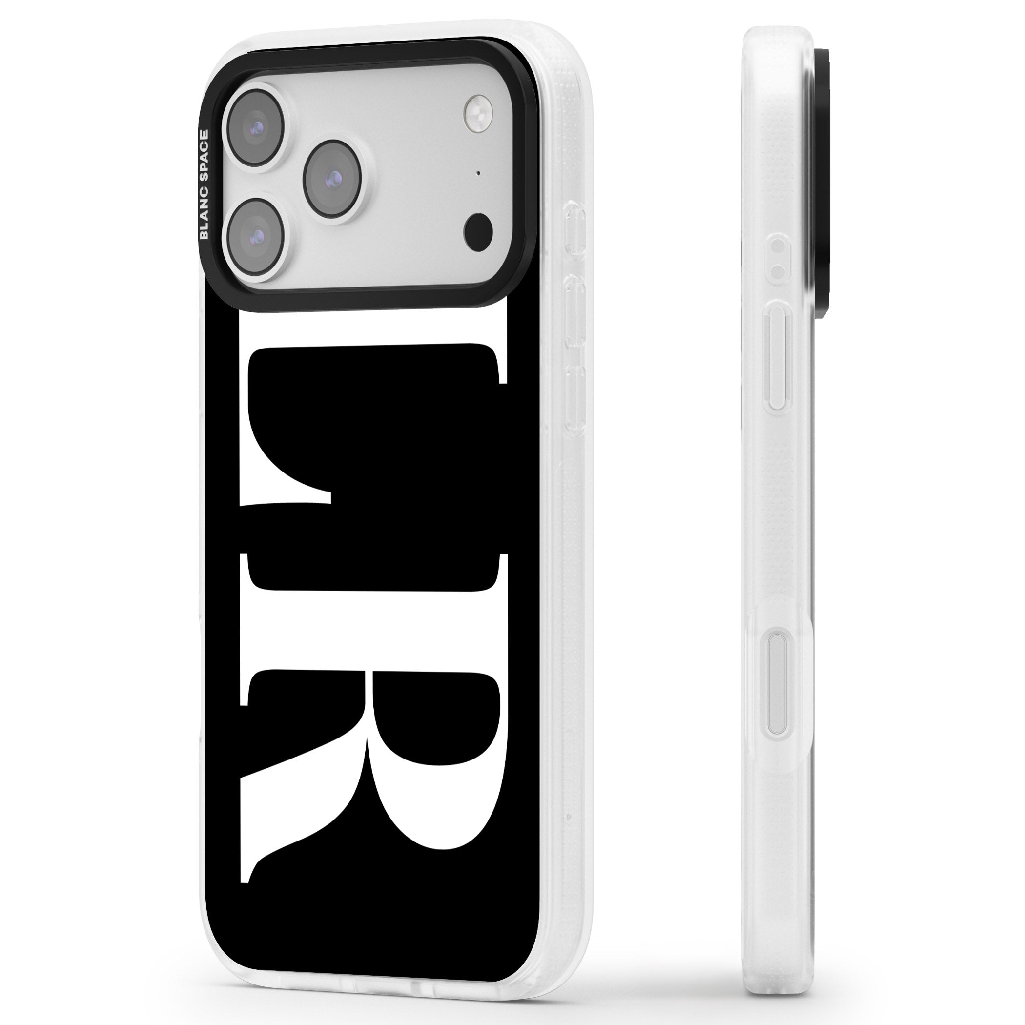Personalised White & Black Letters iPhone 17 Pro Max Impact Air Clear Phone Case Side Profile