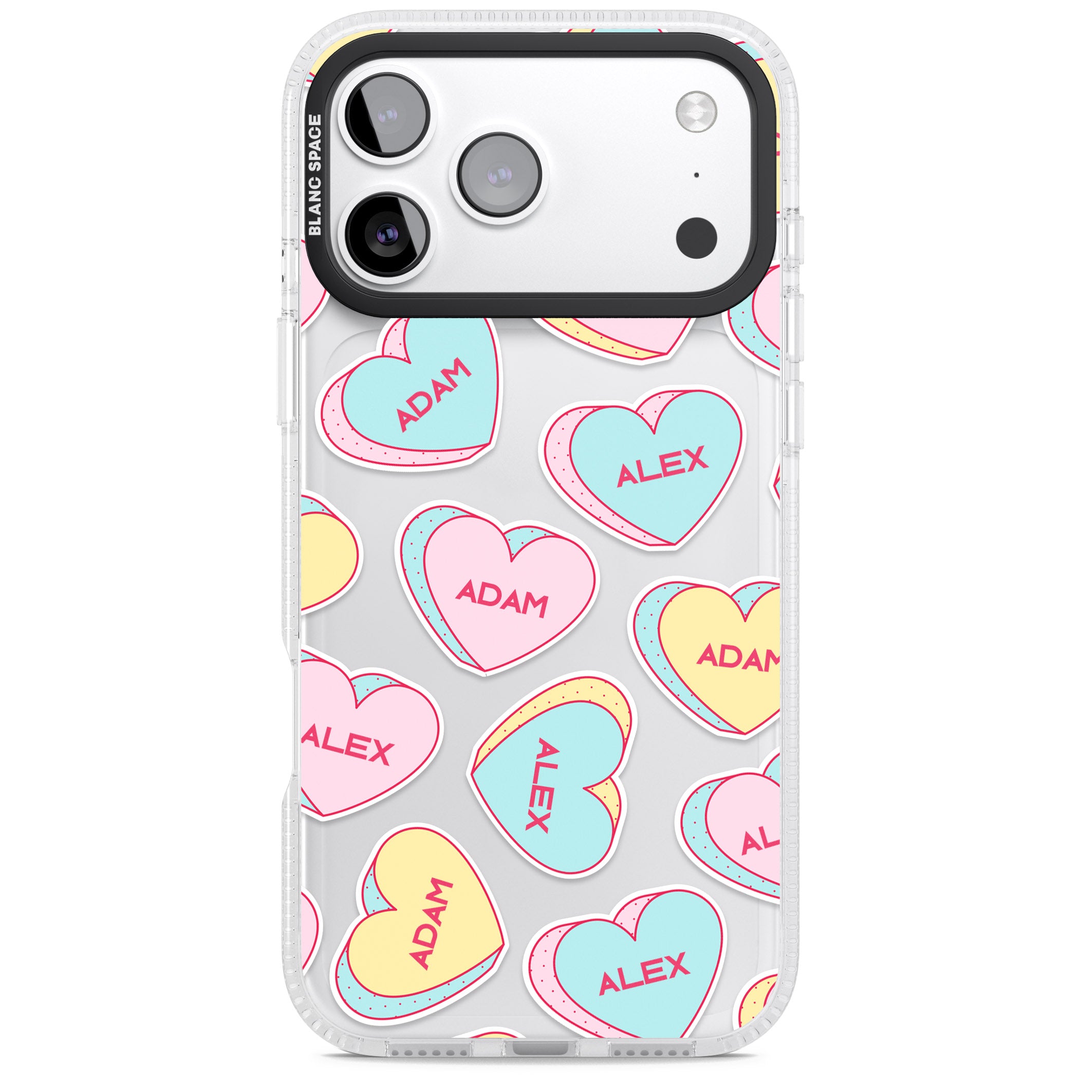 Personalised Love Hearts iPhone 17 Pro Max Impact Air Clear Phone Case