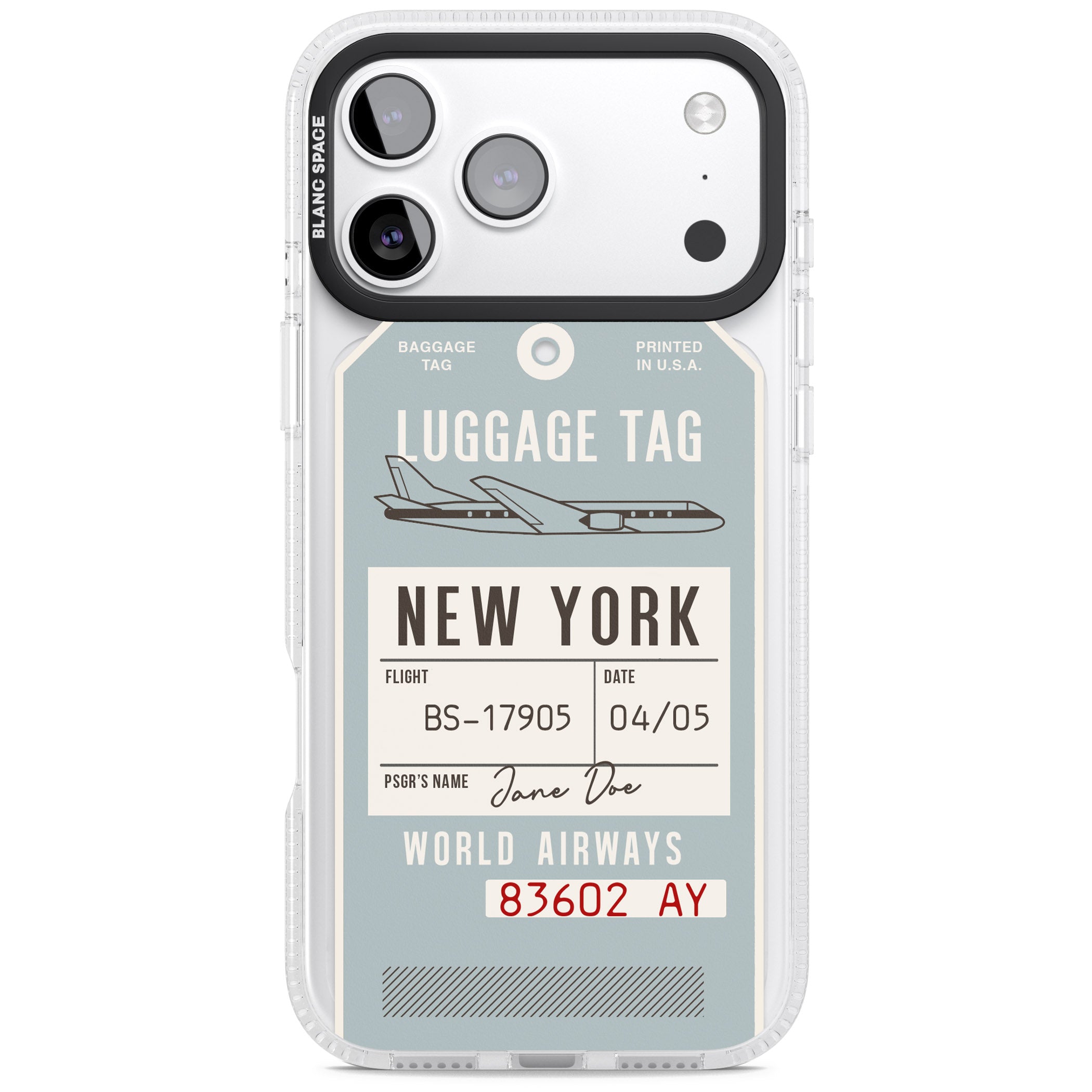 Personalised Vintage Usa Luggage Tag iPhone 17 Pro Max Impact Air Clear Phone Case