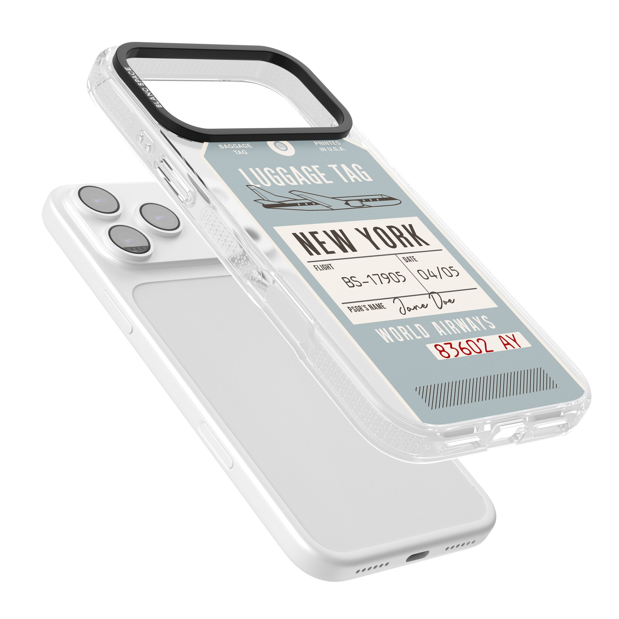 Personalised Vintage Usa Luggage Tag iPhone 17 Pro Impact Air Clear Phone Case Colours