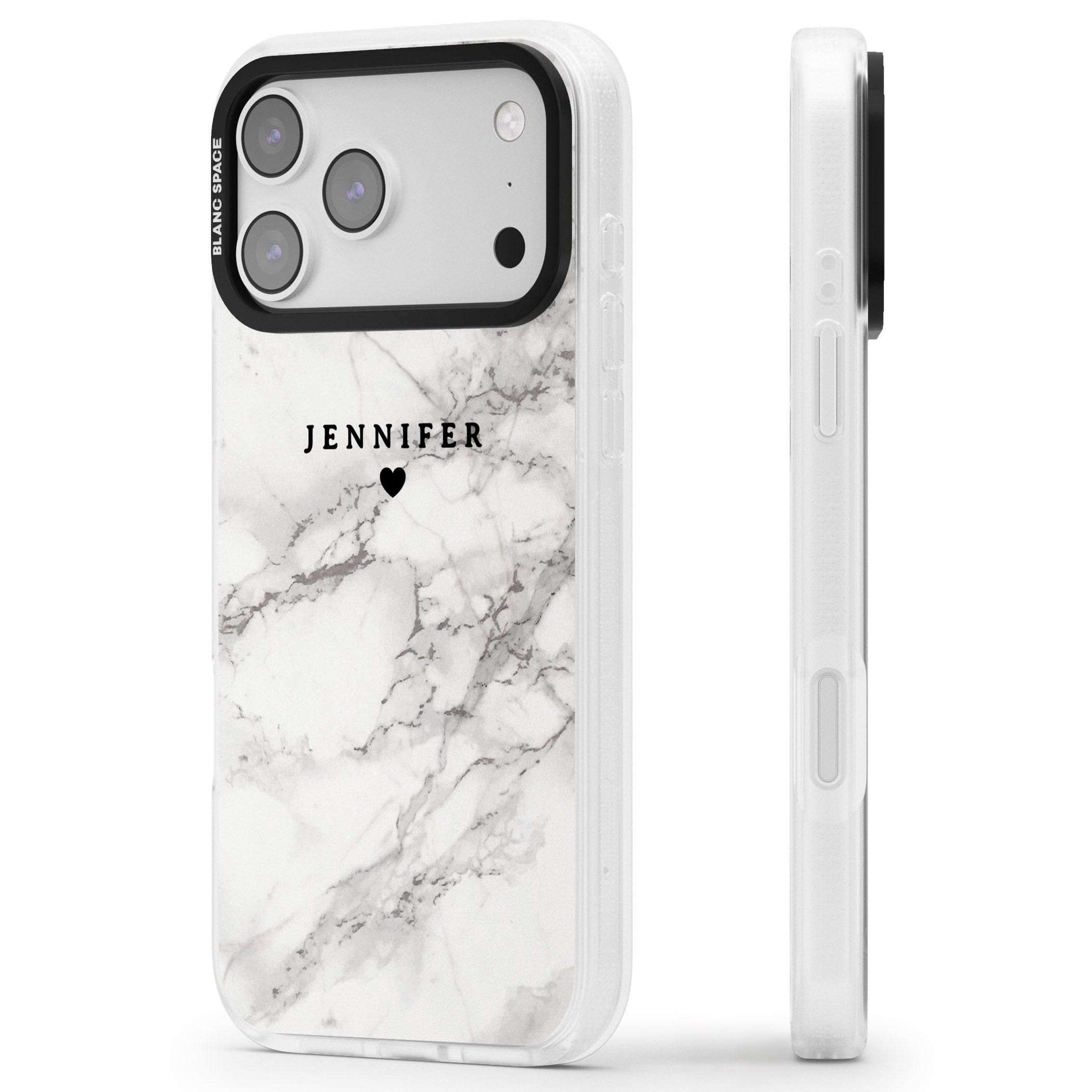 Personalised Classic Grey Marble iPhone 17 Pro Impact Air Clear Phone Case Side Profile