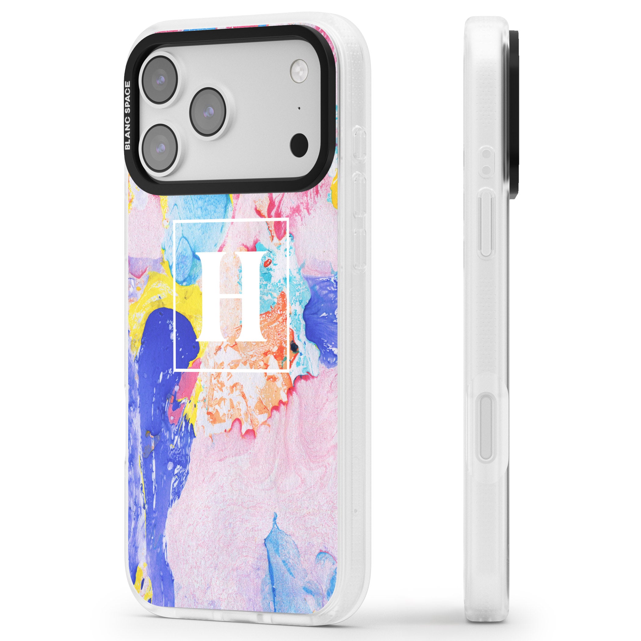 Personalised Pastel Marble Mix iPhone 17 Pro Max Impact Air Clear Phone Case Side Profile