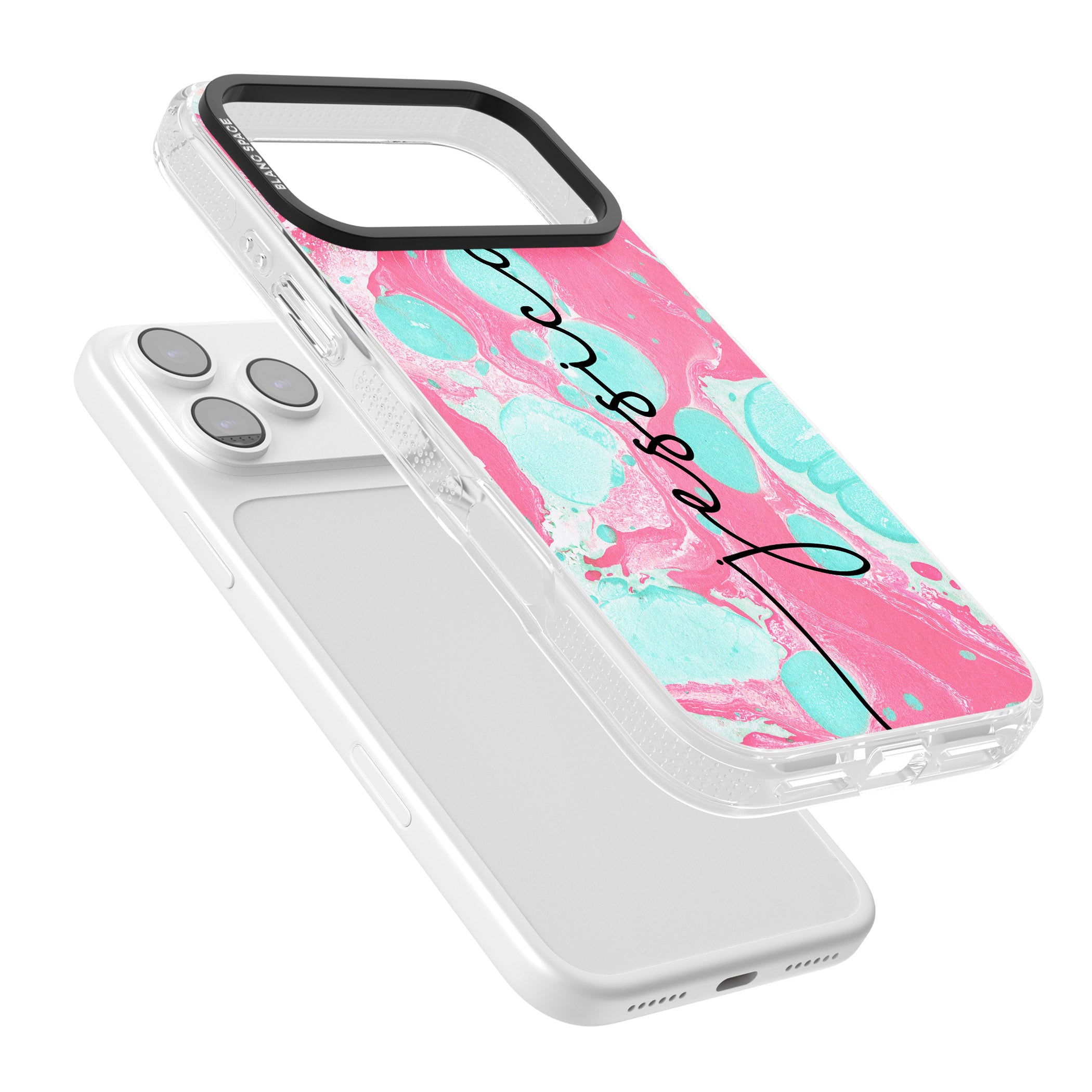 Personalised Turquoise & Pink Marbled iPhone 17 Pro Max Impact Air Clear Phone Case Colours