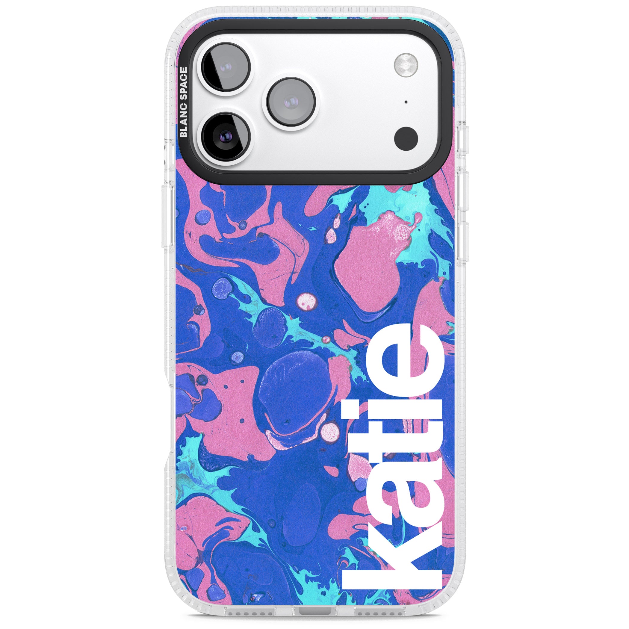 Personalised Navy & Turquoise Marbled iPhone 17 Pro Max Impact Air Clear Phone Case