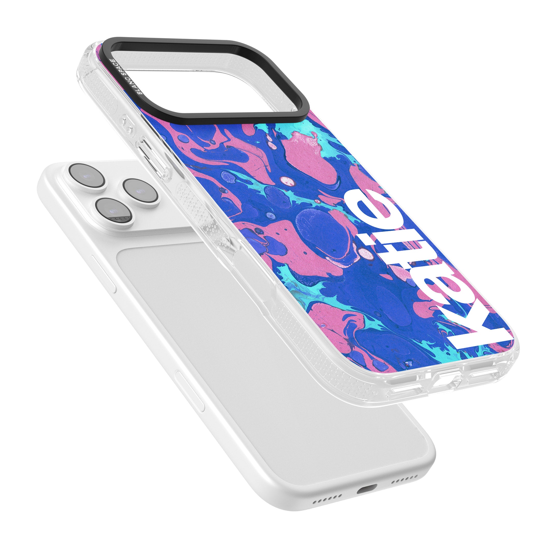 Personalised Navy & Turquoise Marbled iPhone 17 Pro Impact Air Clear Phone Case Colours