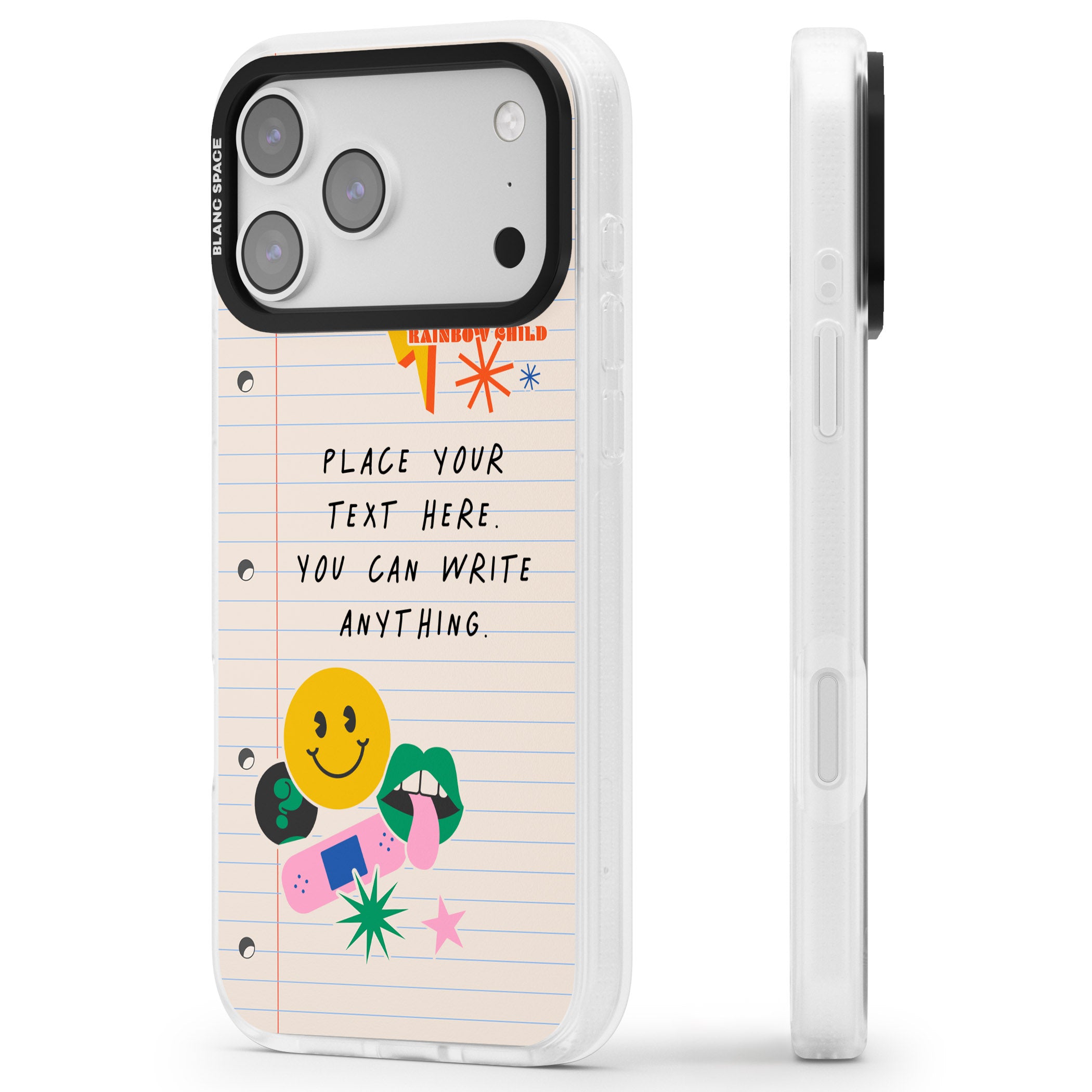 Personalised Retro Rainbow Fun iPhone 17 Pro Max Impact Air Clear Phone Case Side Profile