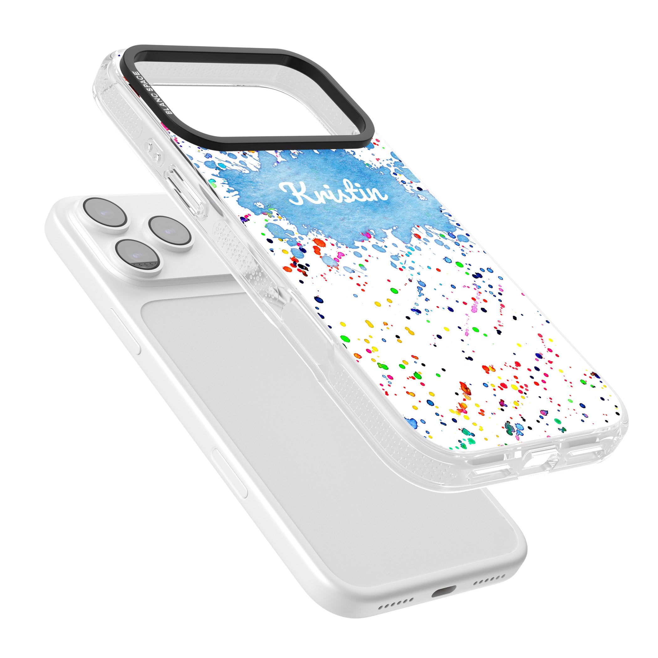 Personalised Rainbow Splatter Name iPhone 17 Pro Impact Air Clear Phone Case Colours