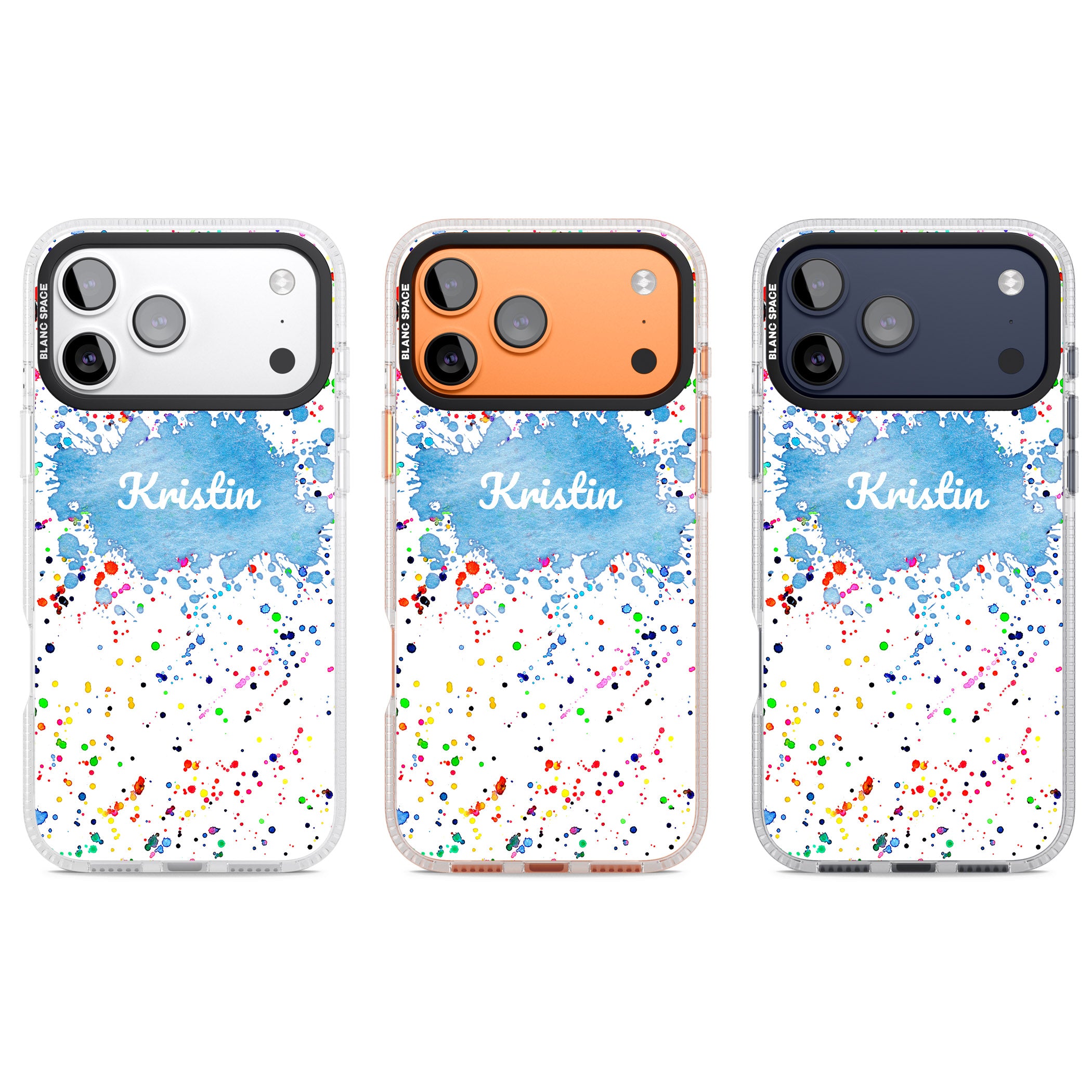Personalised Rainbow Splatter Name iPhone 17 Pro Impact Air Clear Phone Case APT Impact Protection