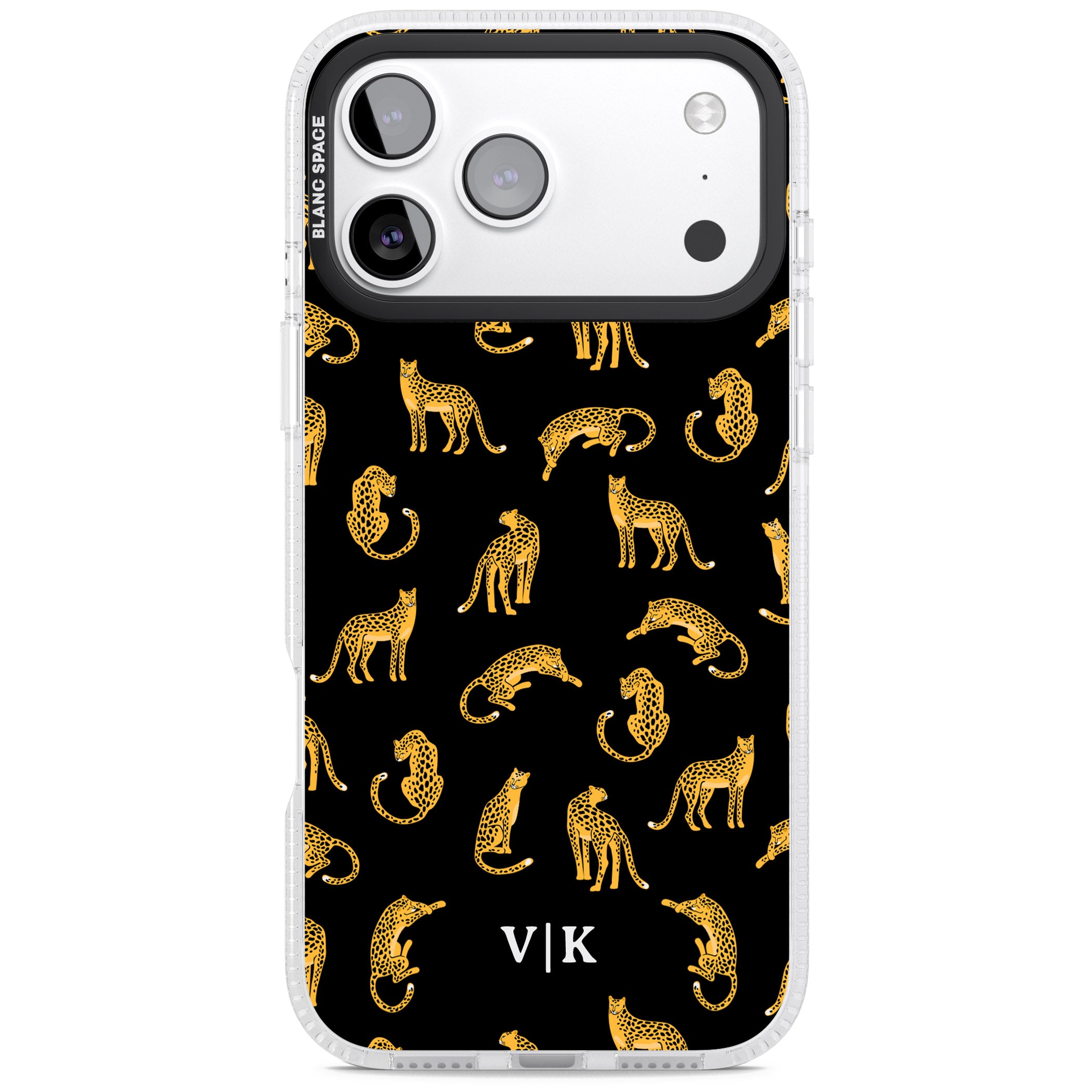 Personalised Gold Cheetah Pattern iPhone 17 Pro Impact Air Clear Phone Case
