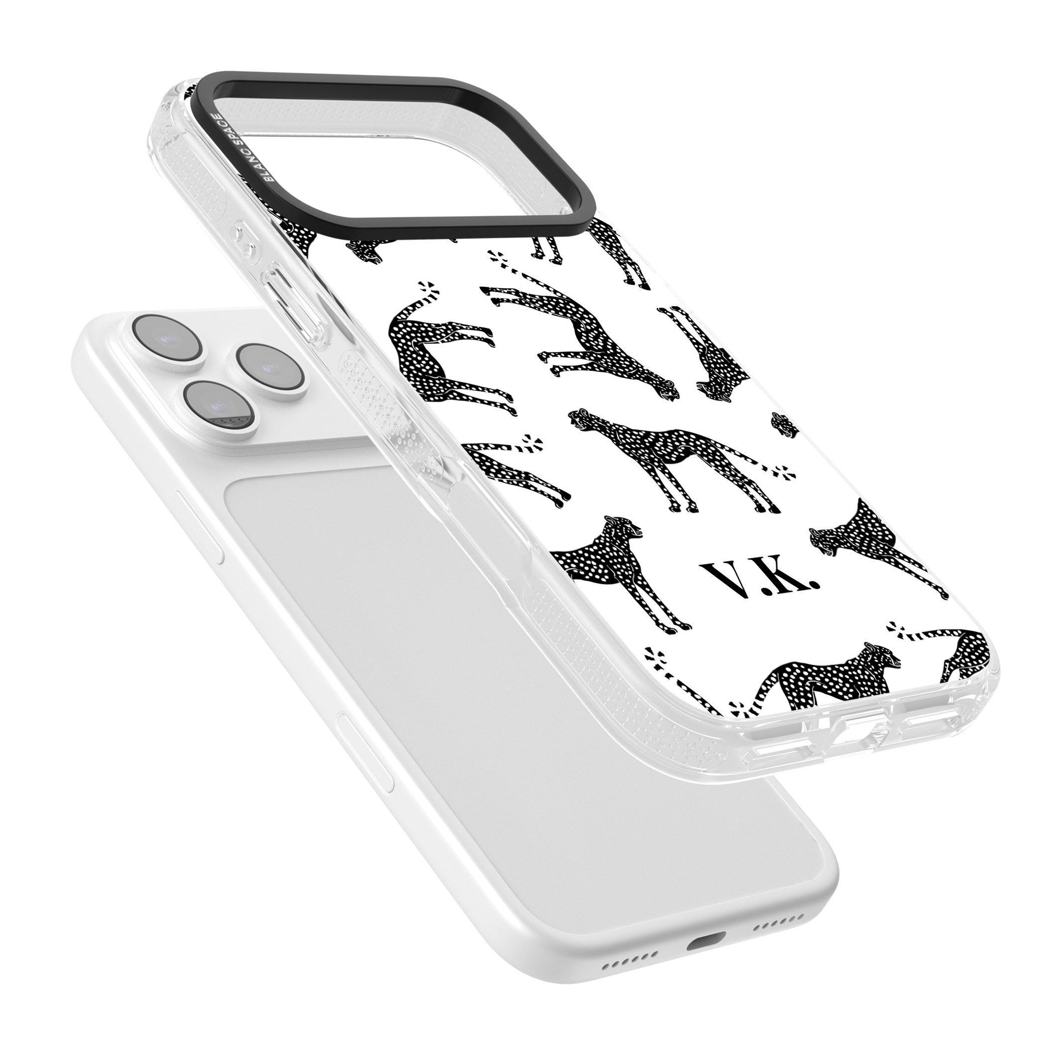 Personalised Black & White Cheetah Pattern iPhone 17 Pro Max Impact Air Clear Phone Case Colours