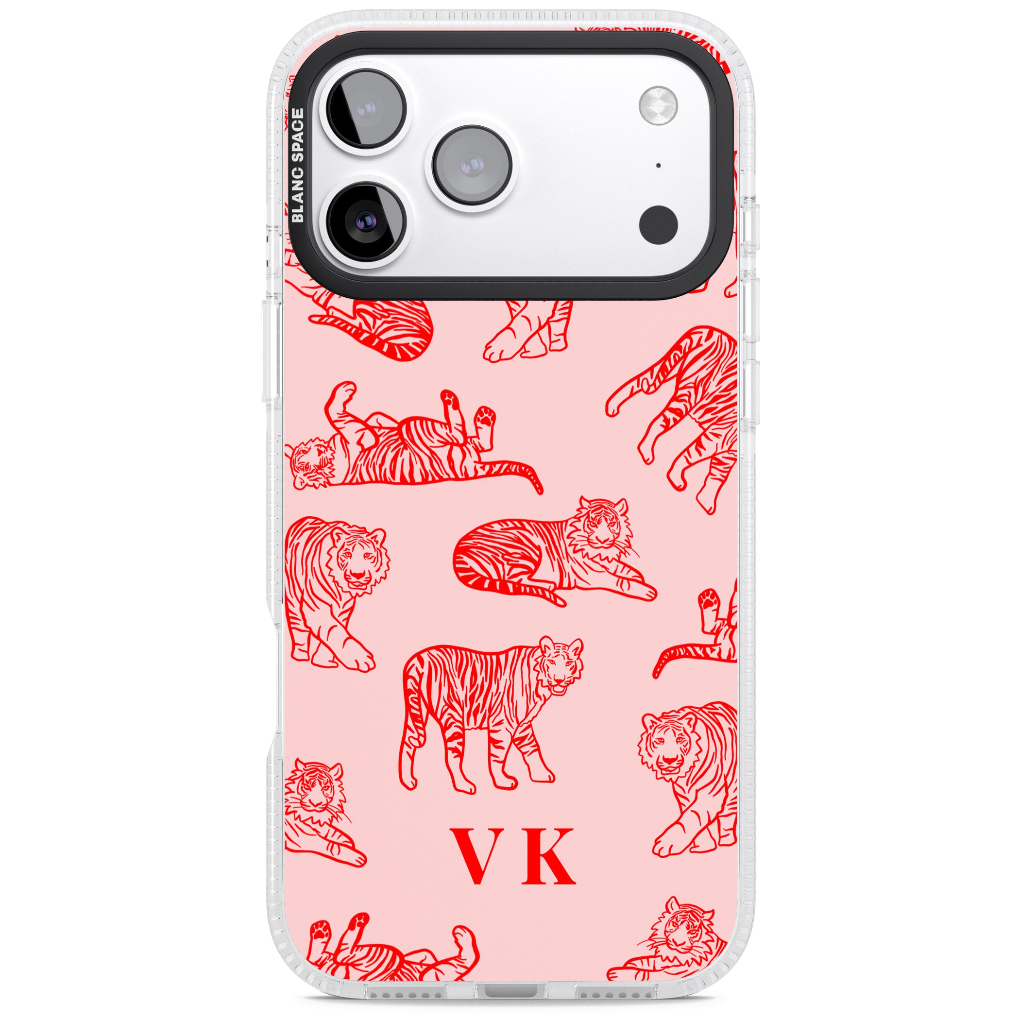 Personalised Red Tiger Outlines On Pink iPhone 17 Pro Max Impact Air Clear Phone Case