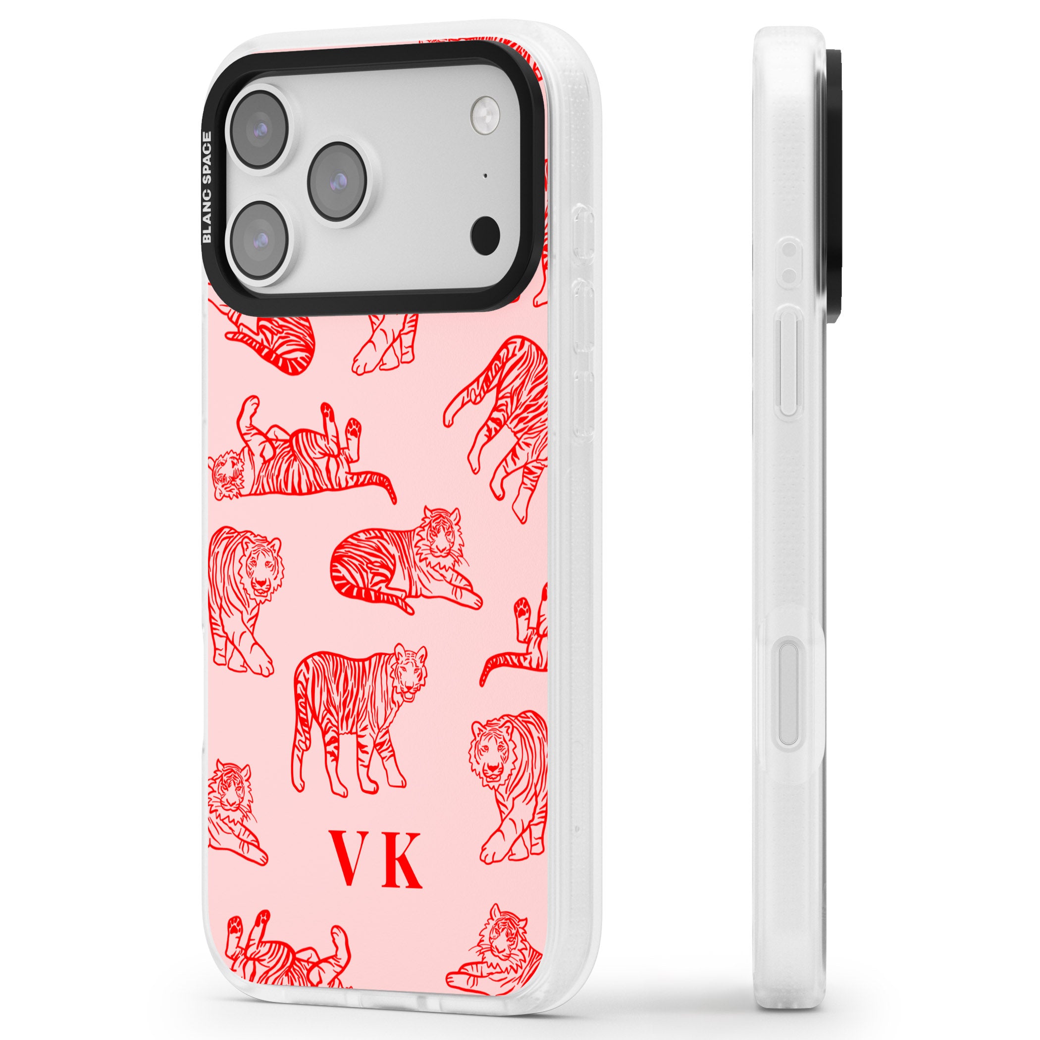 Personalised Red Tiger Outlines On Pink iPhone 17 Pro Max Impact Air Clear Phone Case Side Profile