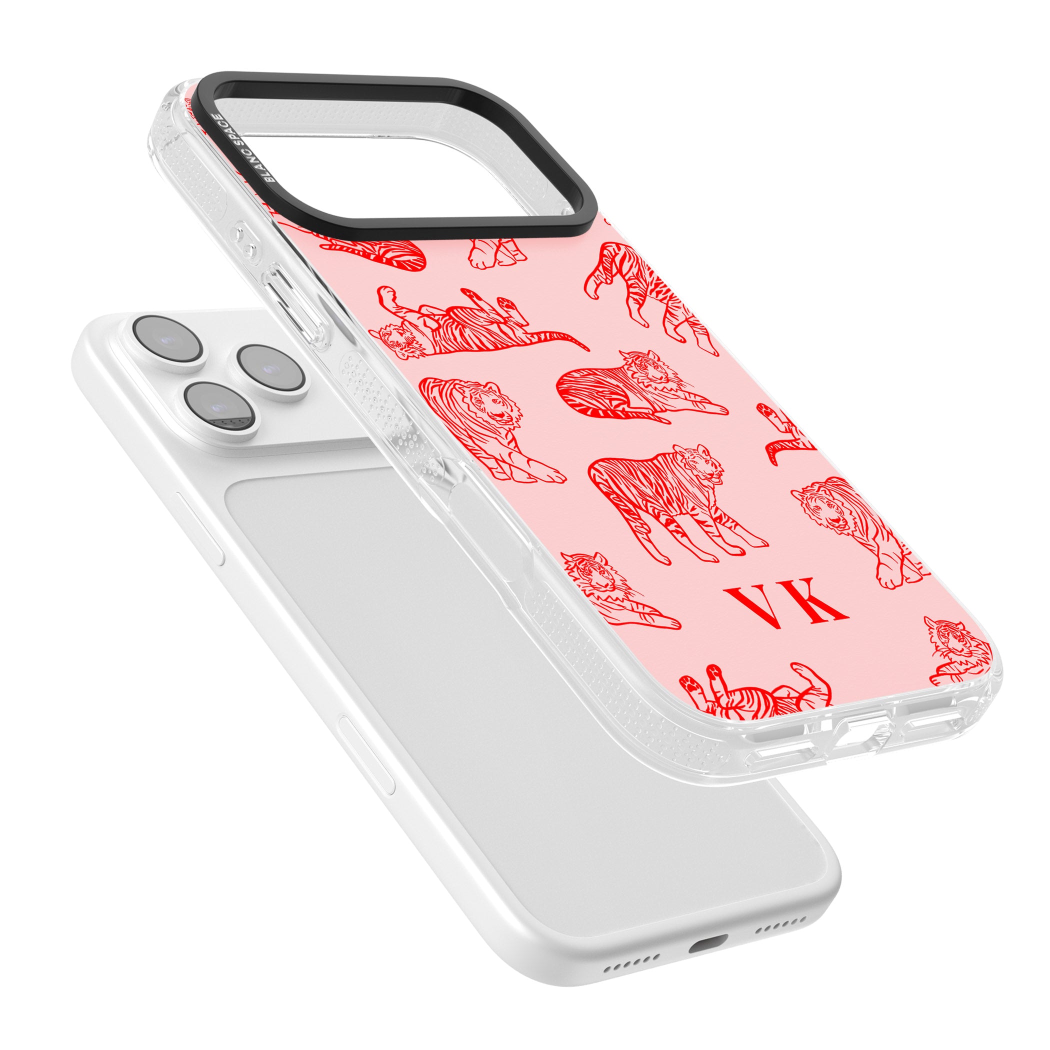 Personalised Red Tiger Outlines On Pink iPhone 17 Pro Max Impact Air Clear Phone Case Colours