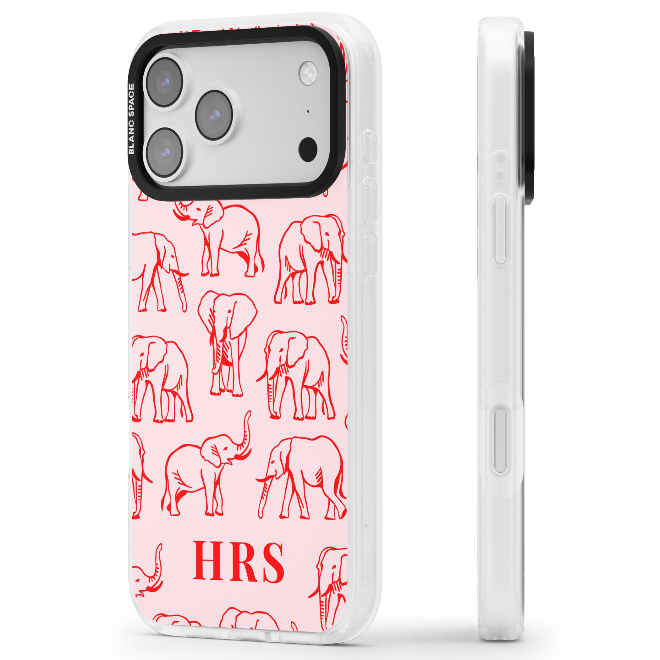 Personalised Red Elephant Outline iPhone 17 Pro Impact Air Clear Phone Case Side Profile