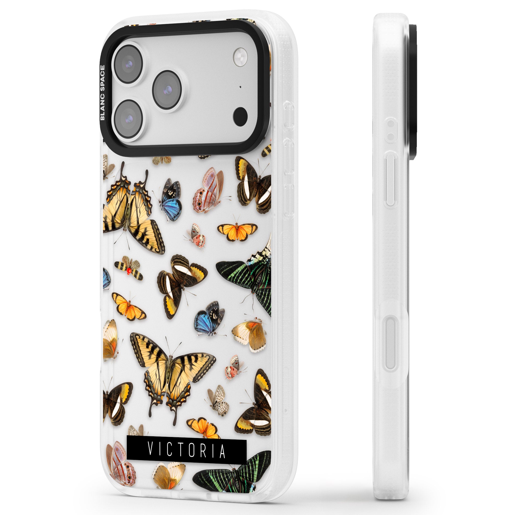 Personalised Butterfly Archive iPhone 17 Pro Max Impact Air Clear Phone Case Side Profile