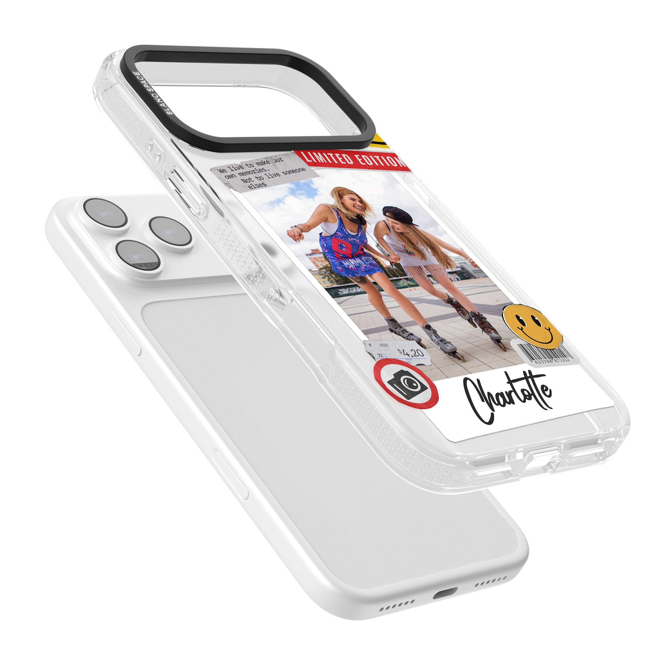 Personalised Sticker Mix Instant Photo iPhone 17 Pro Impact Air Clear Phone Case Colours