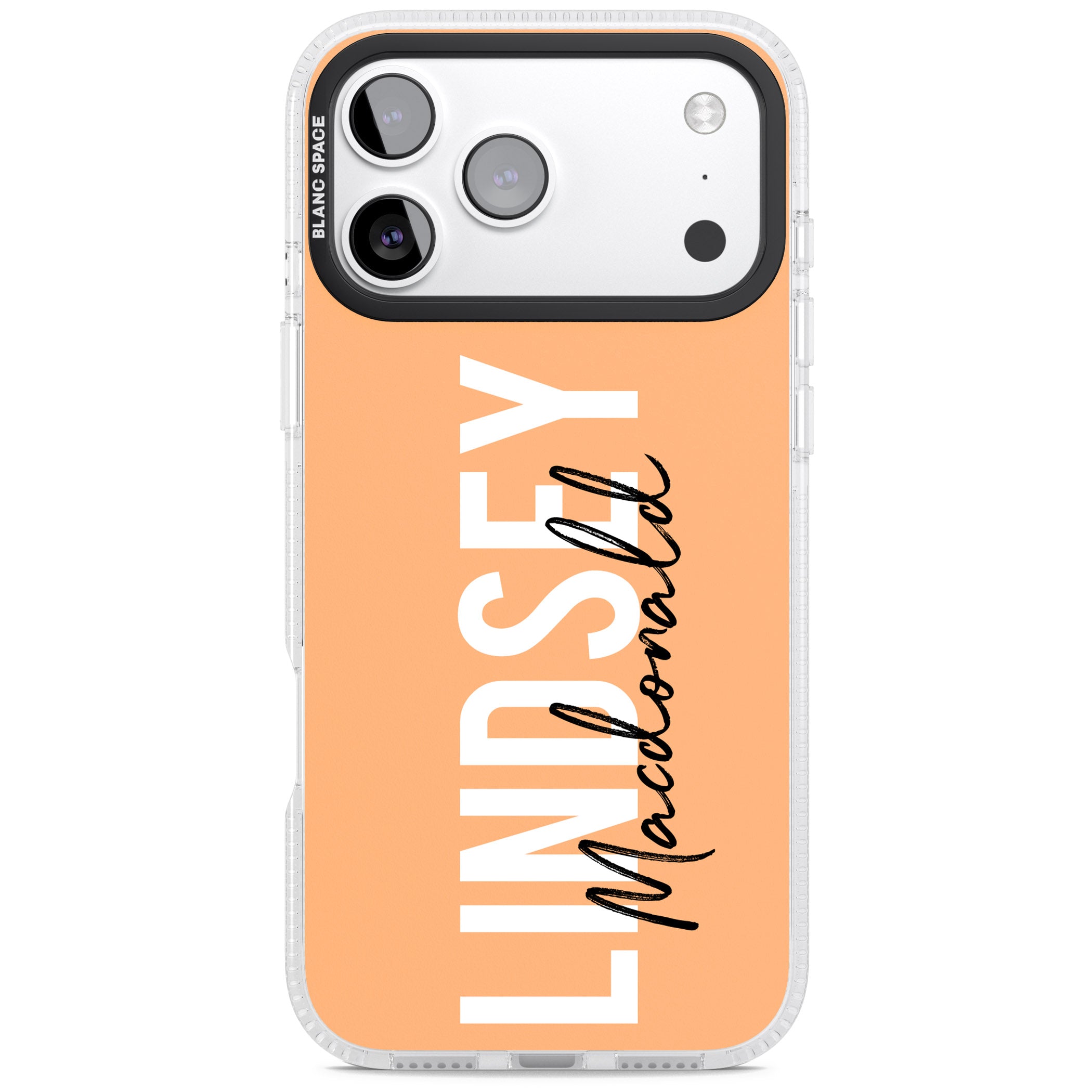 Personalised Bold Name: Peach iPhone 17 Pro Max Impact Air Clear Phone Case