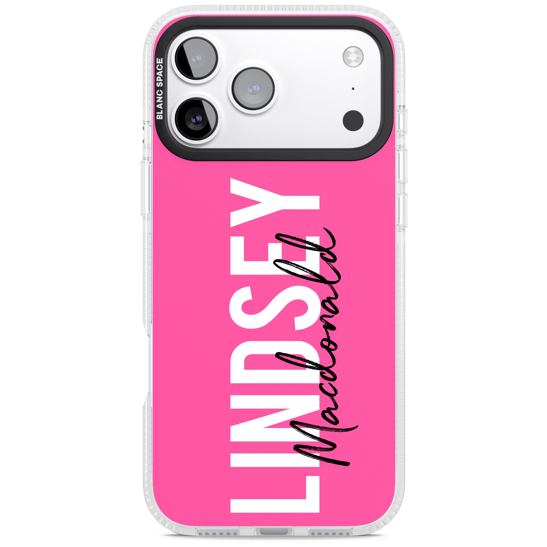 Personalised Bold Name: Pink iPhone 17 Pro Max Impact Air Clear Phone Case