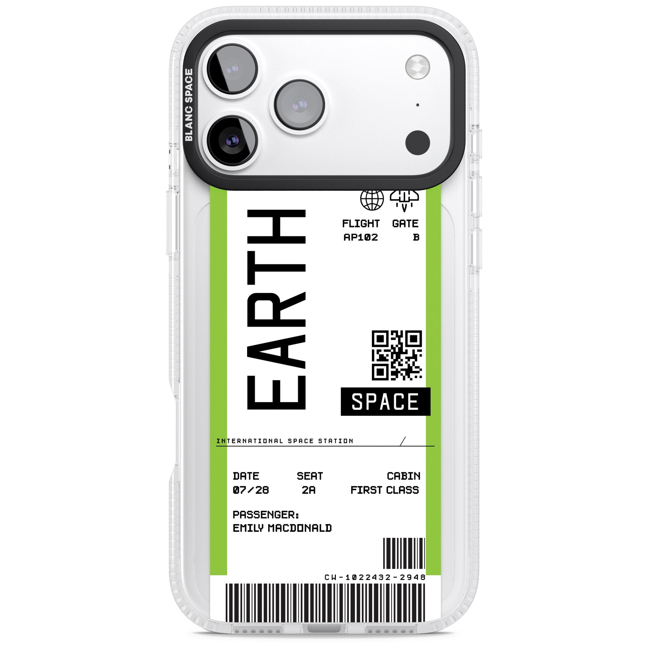 Personalised Earth Travel Ticket iPhone 17 Pro Impact Air Clear Phone Case