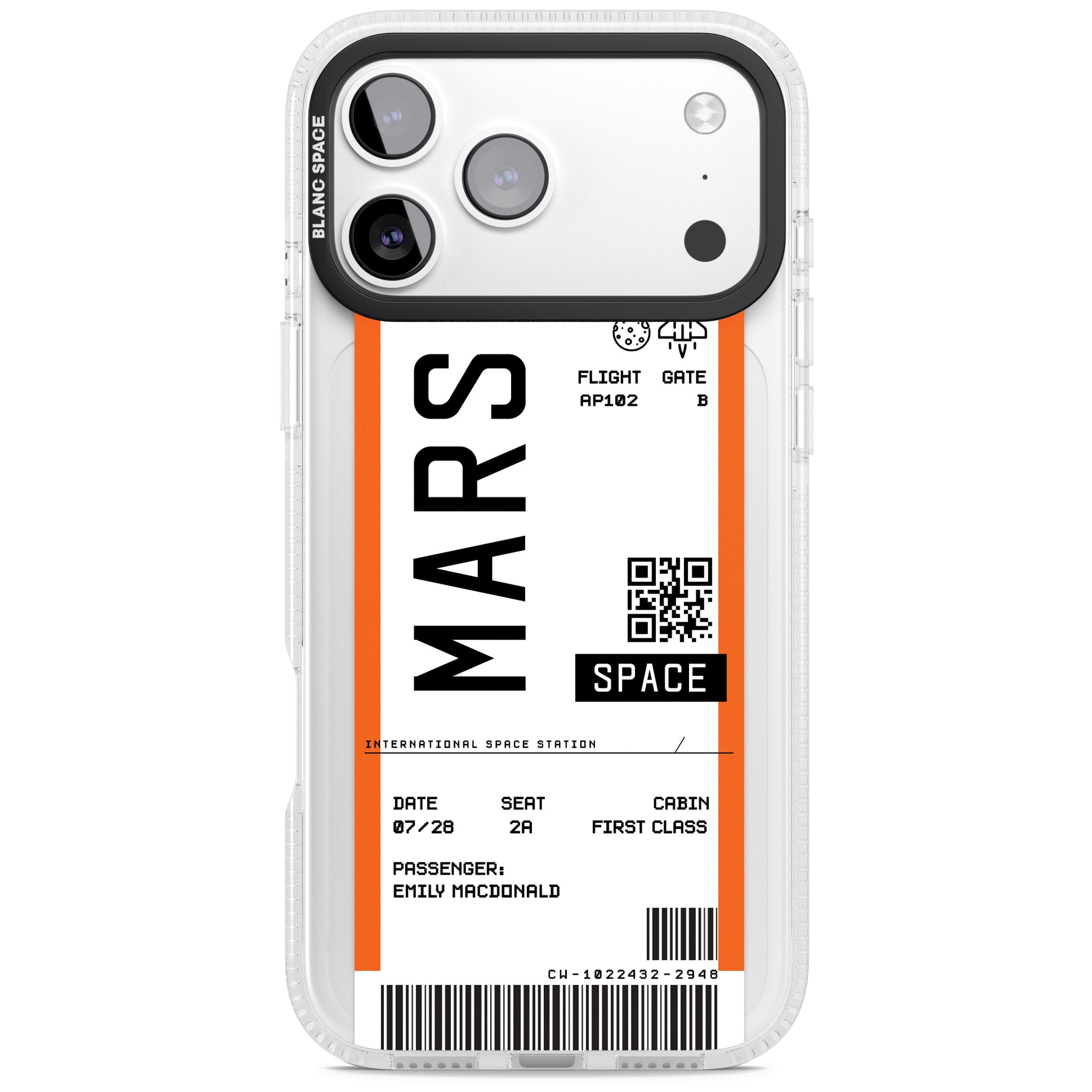 Personalised Mars Travel Ticket iPhone 17 Pro Max Impact Air Clear Phone Case