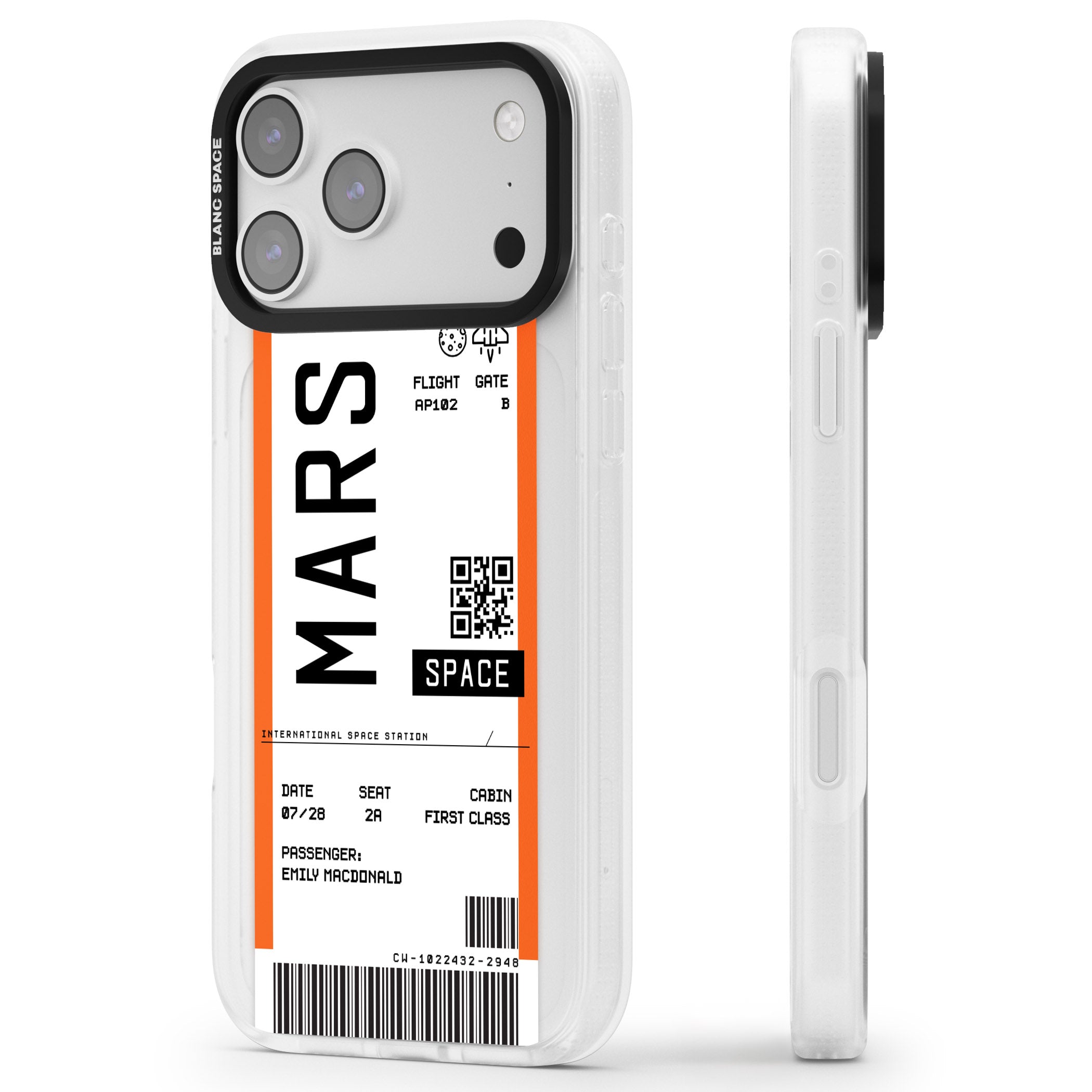 Personalised Mars Travel Ticket iPhone 17 Pro Max Impact Air Clear Phone Case Side Profile