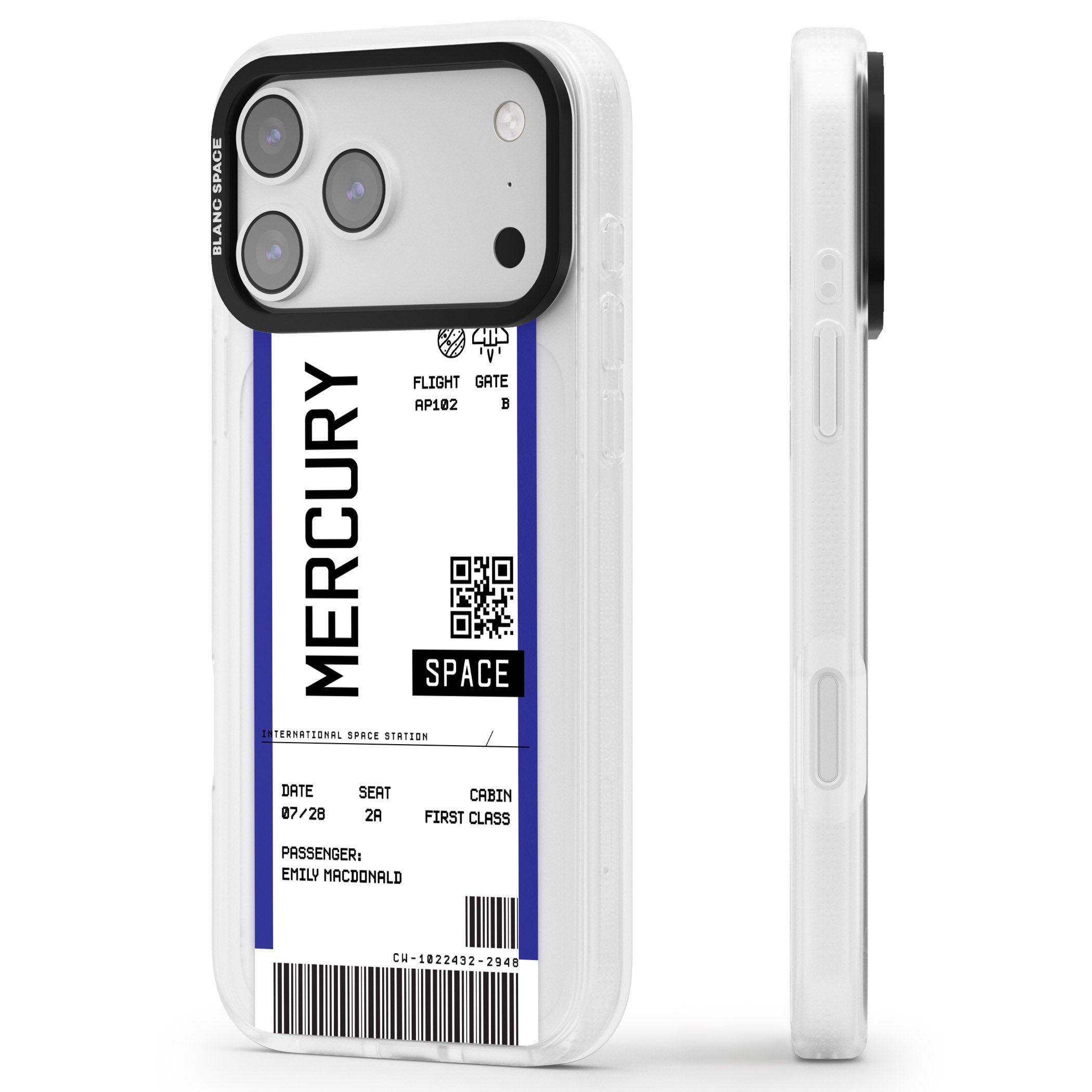 Personalised Mercury Travel Ticket iPhone 17 Pro Impact Air Clear Phone Case Side Profile