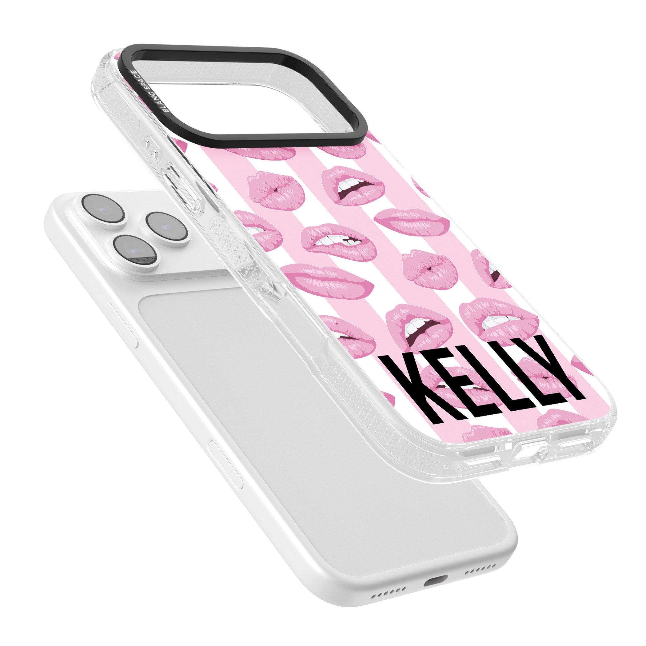 Personalised Pink Stripes & Lips iPhone 17 Pro Max Impact Air Clear Phone Case Colours