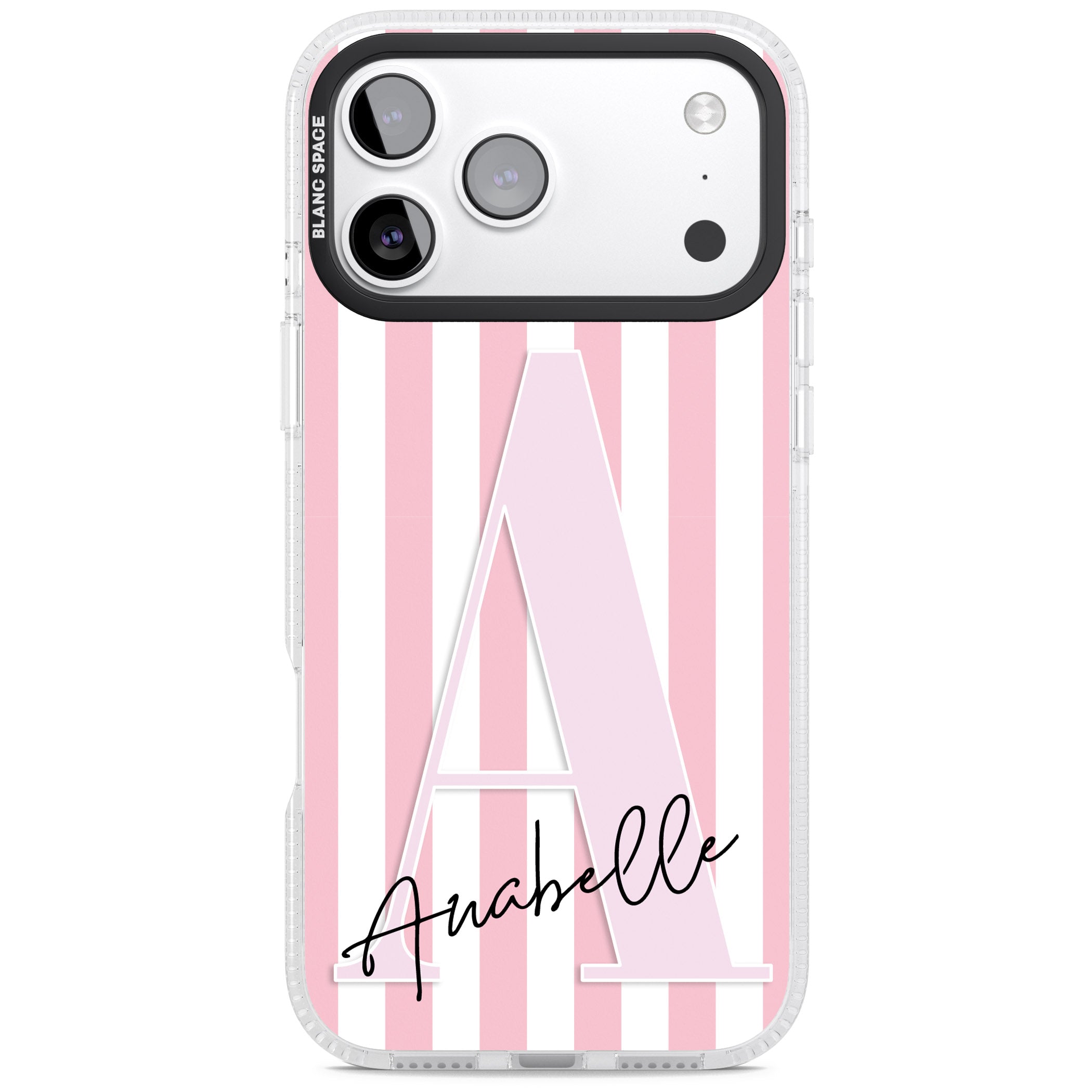 Personalised Pink Stripes & Monogram iPhone 17 Pro Max Impact Air Clear Phone Case