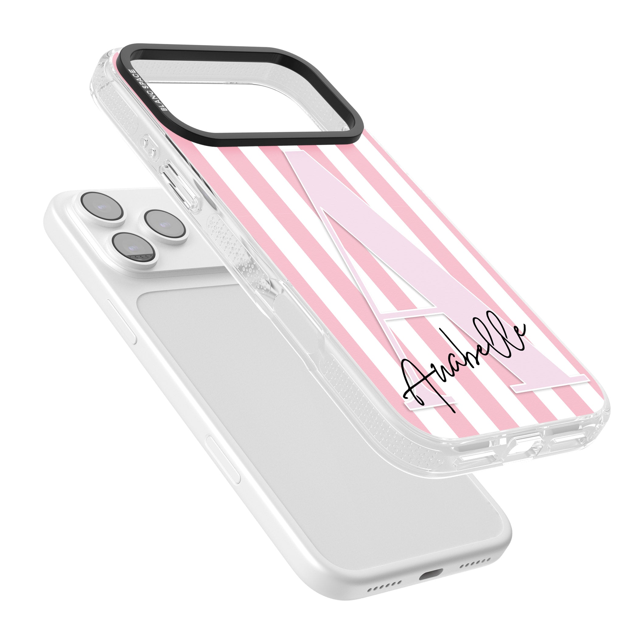 Personalised Pink Stripes & Monogram iPhone 17 Pro Max Impact Air Clear Phone Case Colours