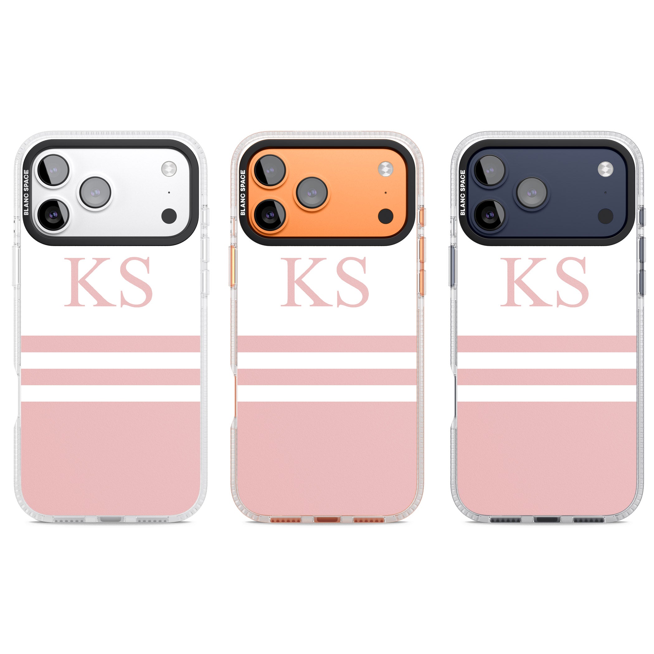 Personalised Pink Stripes & Initials iPhone 17 Pro Impact Air Clear Phone Case APT Impact Protection