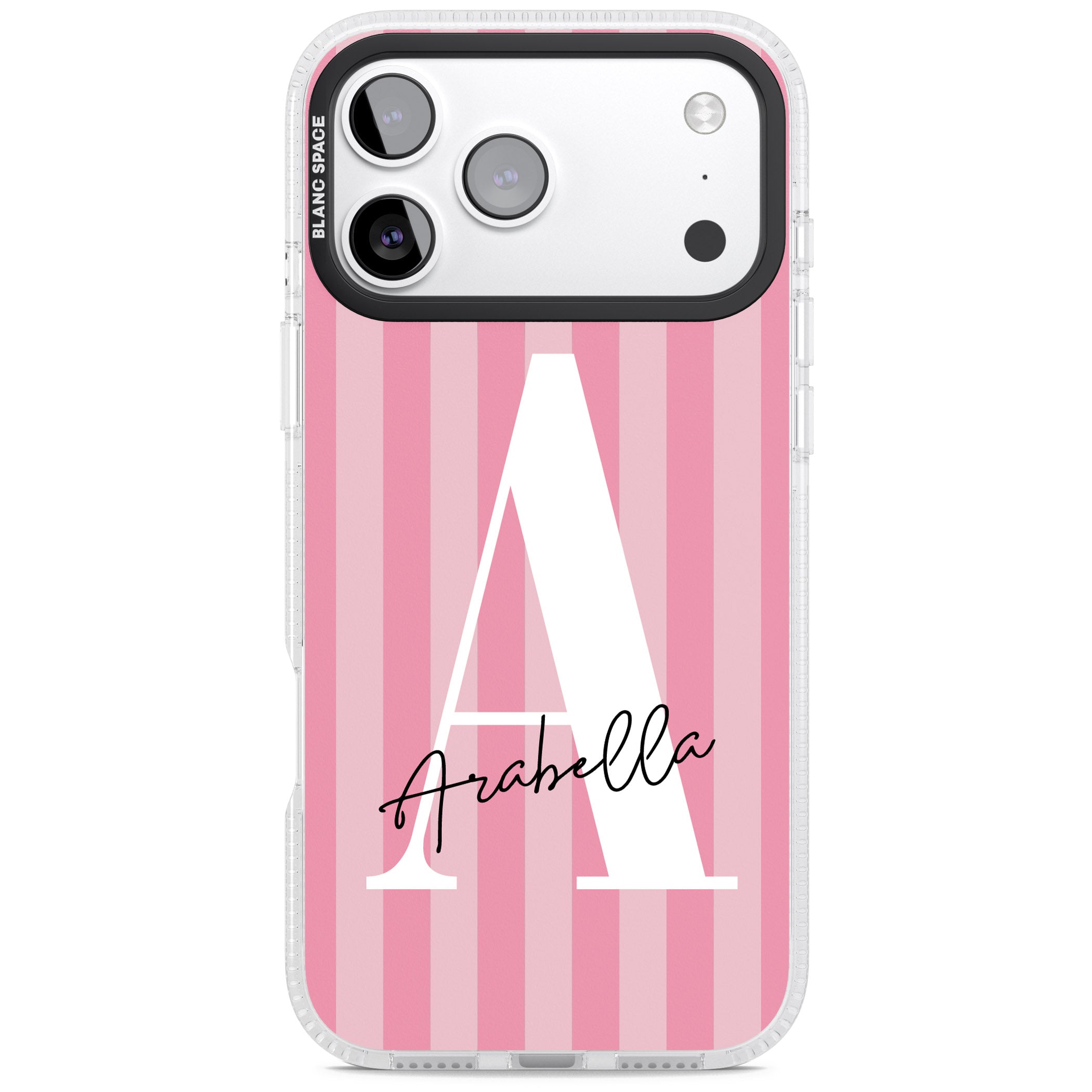 Personalised Pink Stripes Initial iPhone 17 Pro Max Impact Air Clear Phone Case