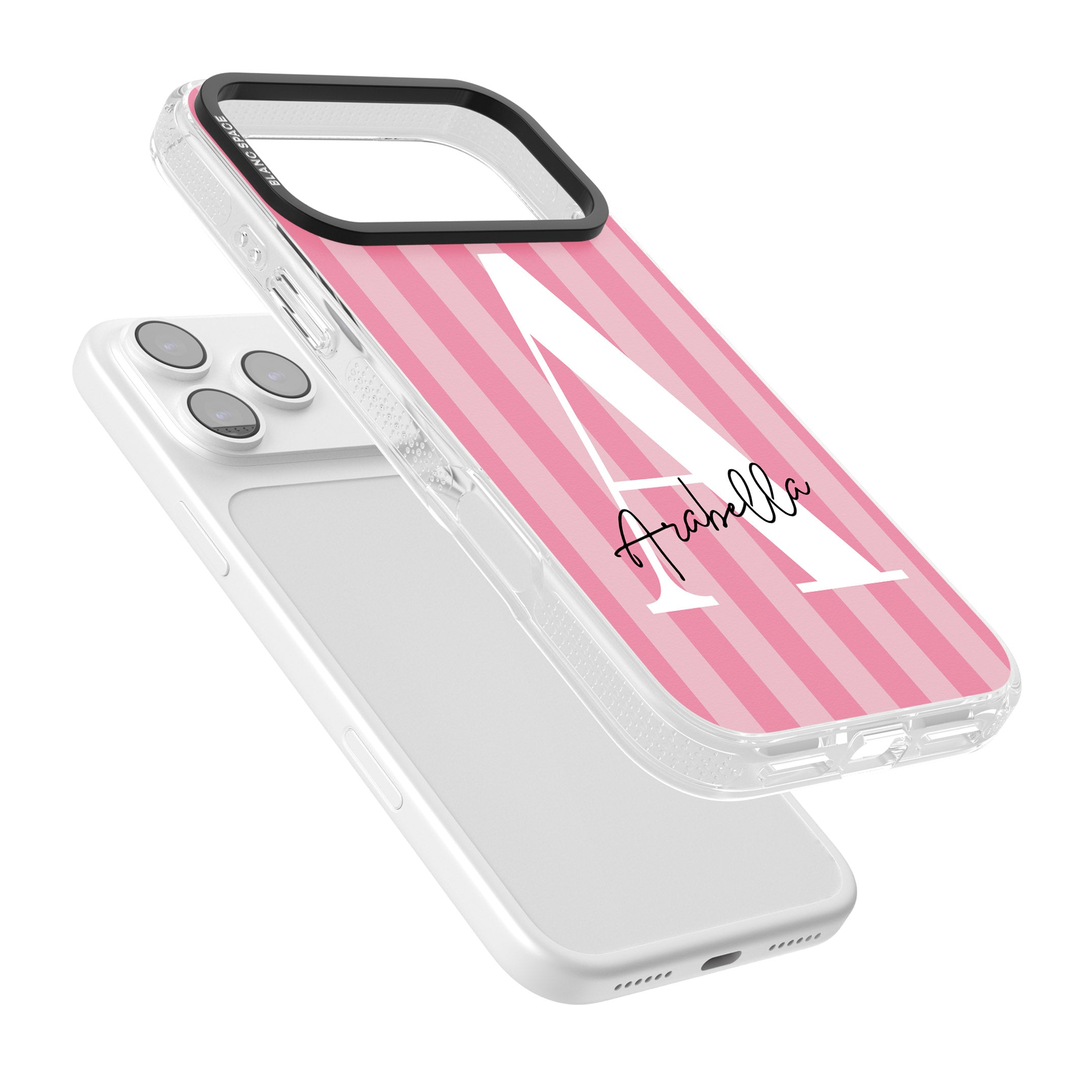 Personalised Pink Stripes Initial iPhone 17 Pro Max Impact Air Clear Phone Case Colours