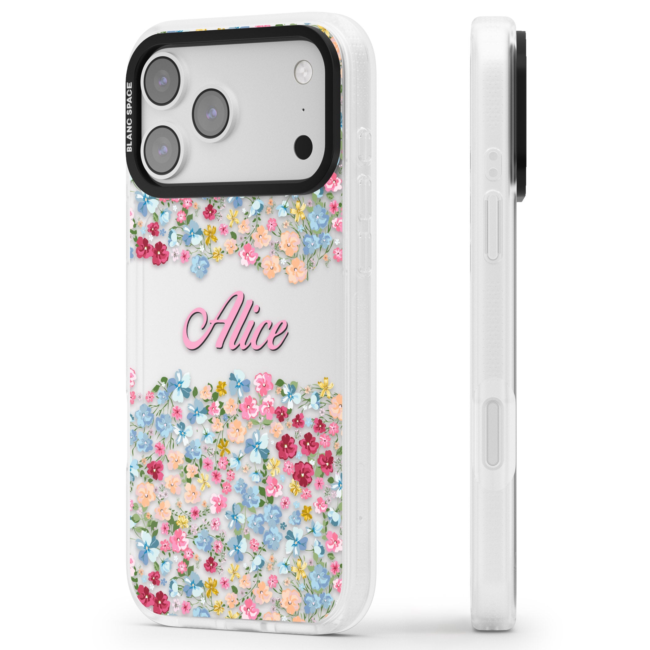 Personalised Venetian Meadow iPhone 17 Pro Max Impact Air Clear Phone Case Side Profile