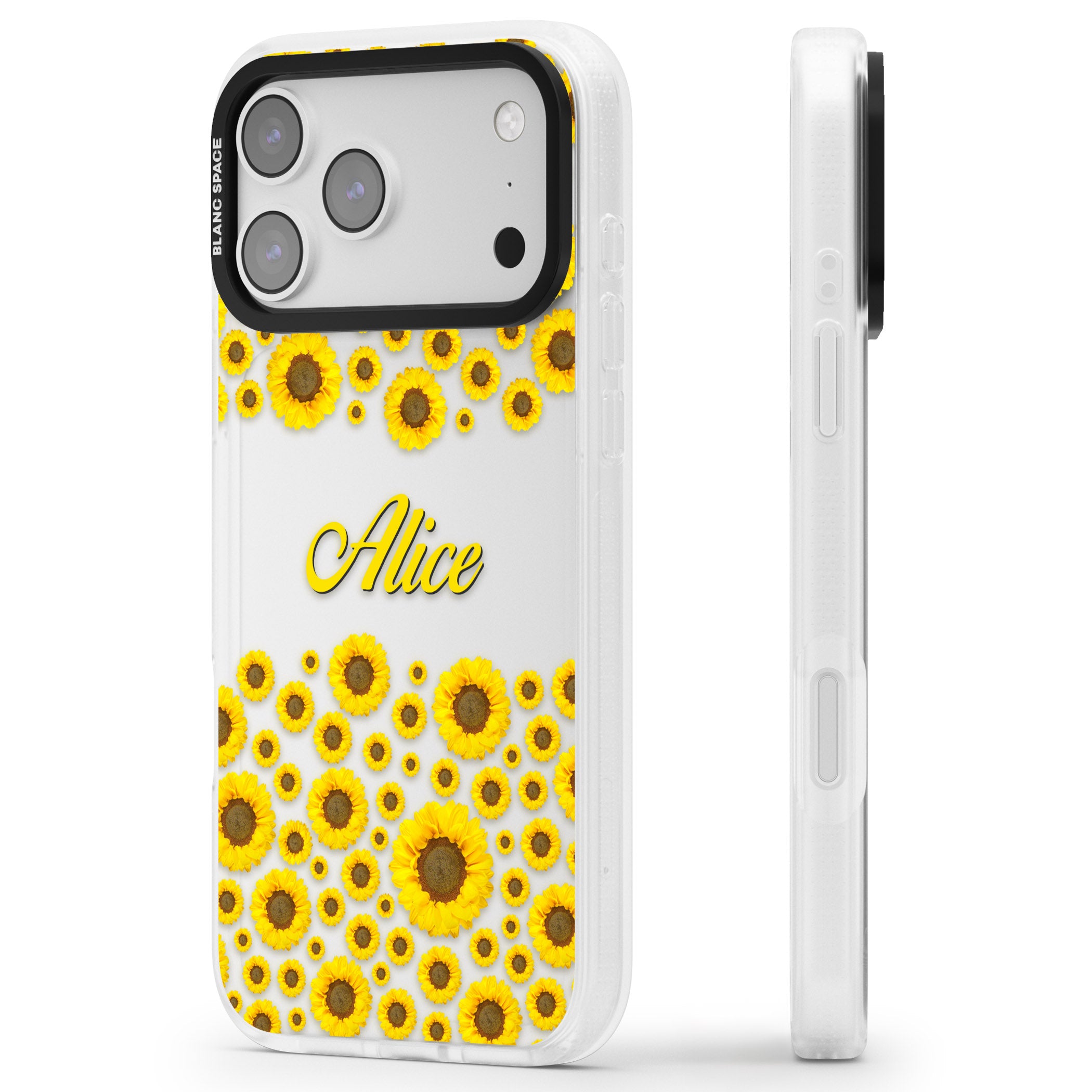 Personalised Sunflowers iPhone 17 Pro Impact Air Clear Phone Case Side Profile