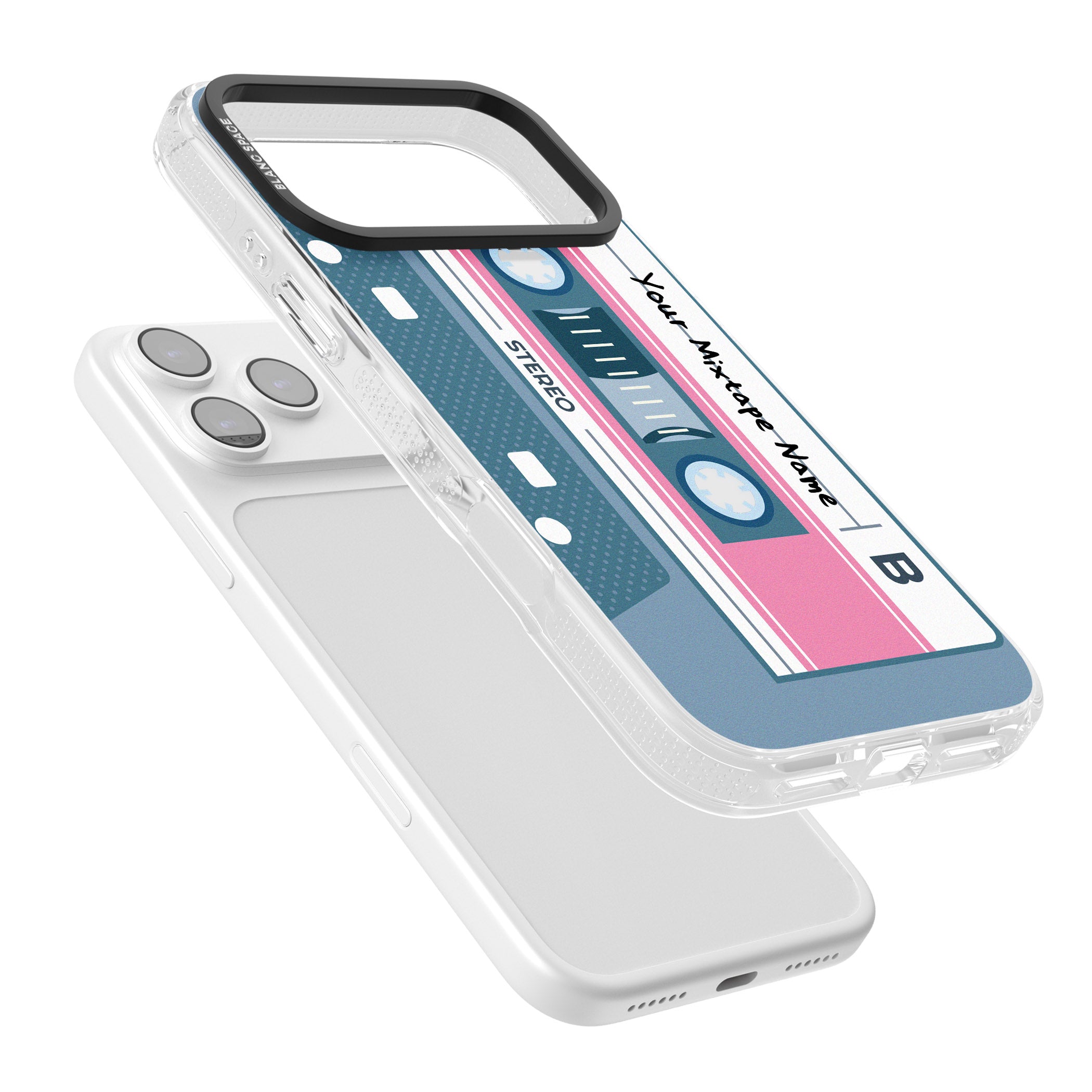 Personalised Retro Cassette Mixtape iPhone 17 Pro Max Impact Air Clear Phone Case Colours