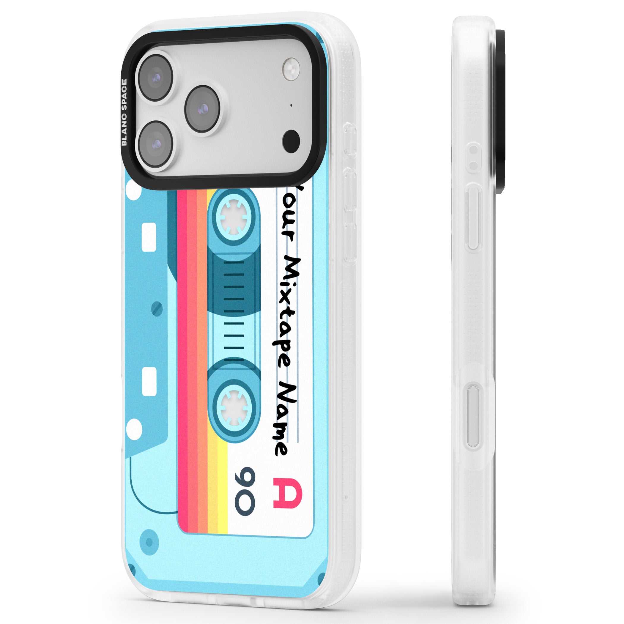 Personalised Retro Mixtape Sporty iPhone 17 Pro Max Impact Air Clear Phone Case Side Profile