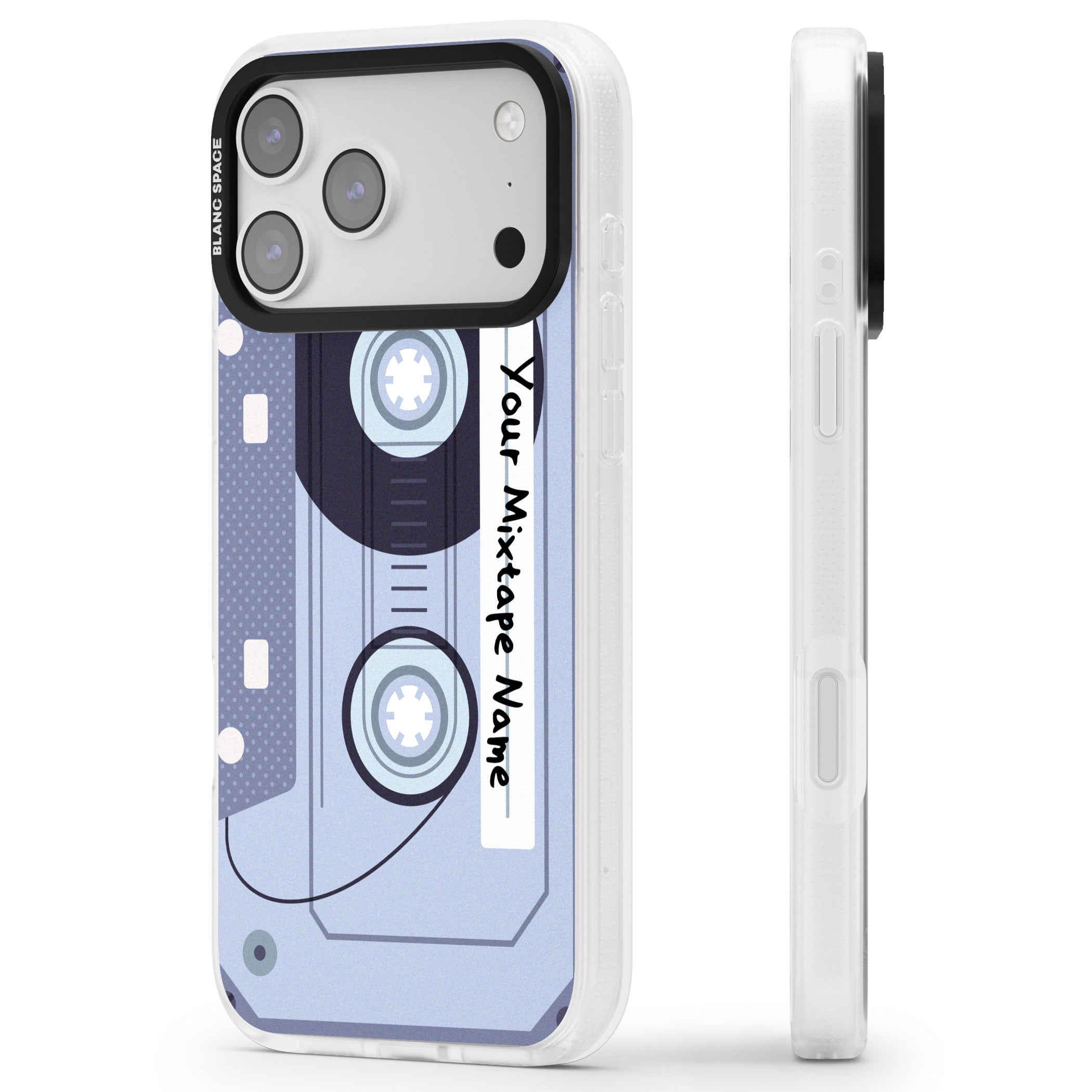 Personalised Retro Mixtape Industrial iPhone 17 Pro Max Impact Air Clear Phone Case Side Profile