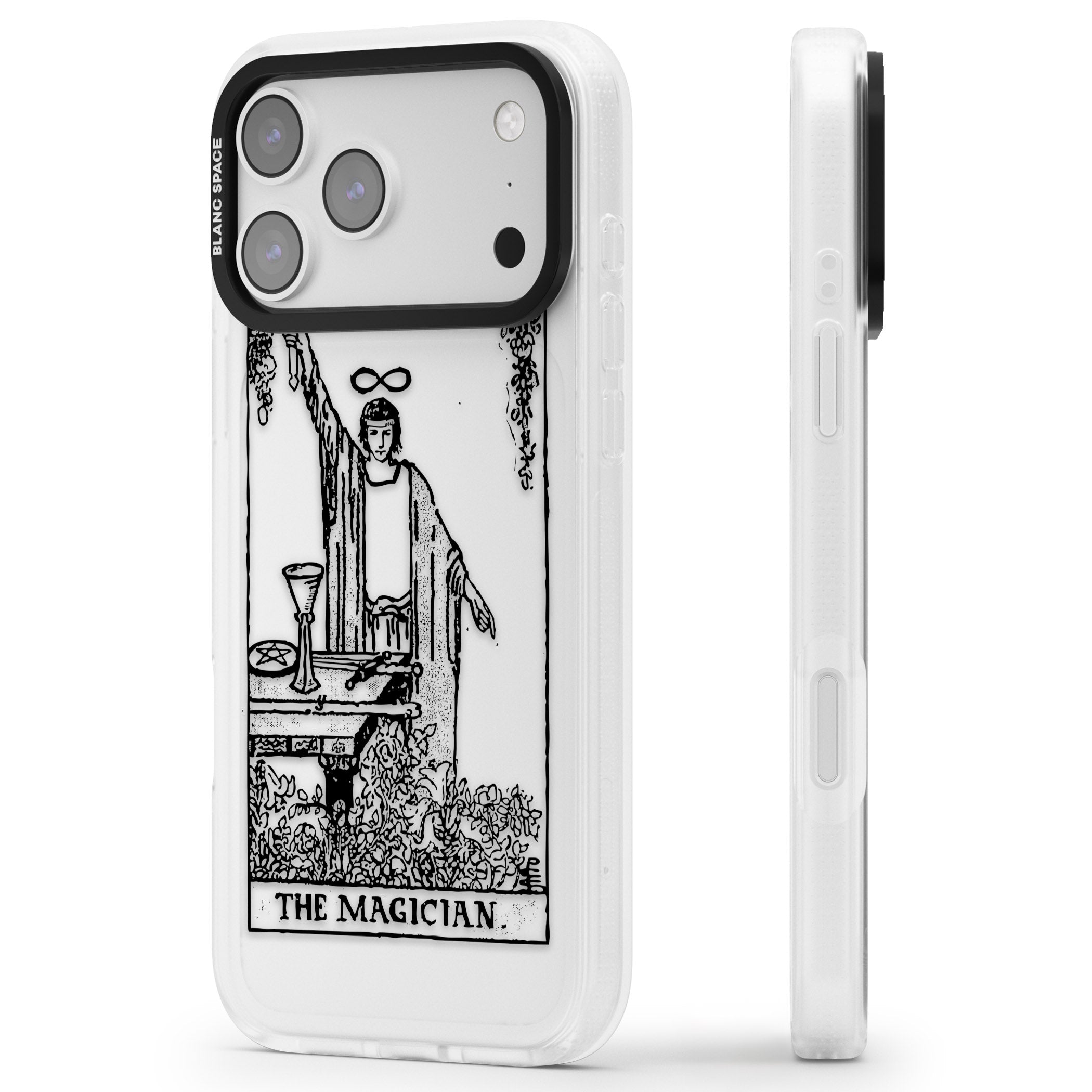 Personalised The Magician Tarot Transparent iPhone 17 Pro Impact Air Clear Phone Case Side Profile