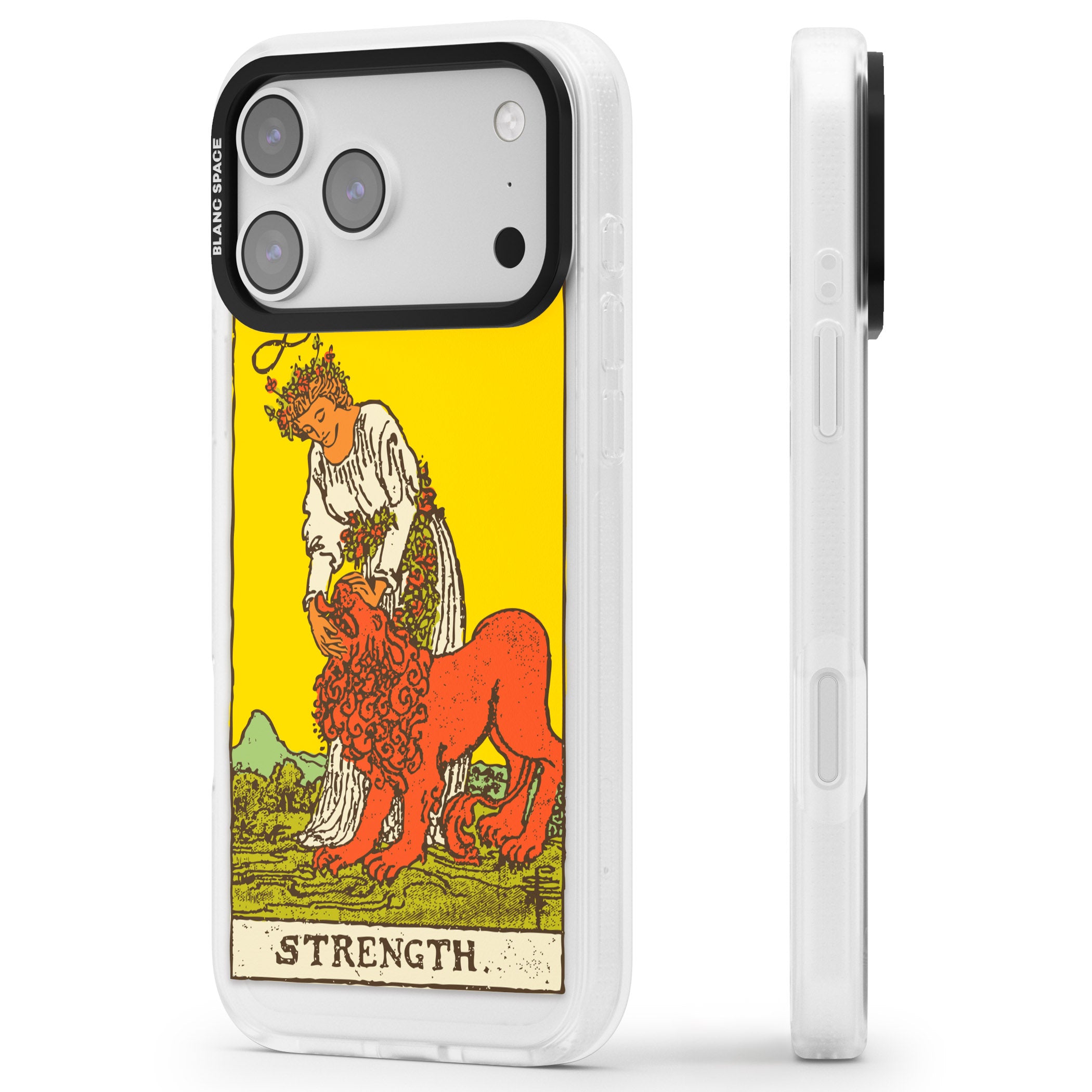 Personalised Strength Tarot Card (Color) iPhone 17 Pro Impact Air Clear Phone Case Side Profile