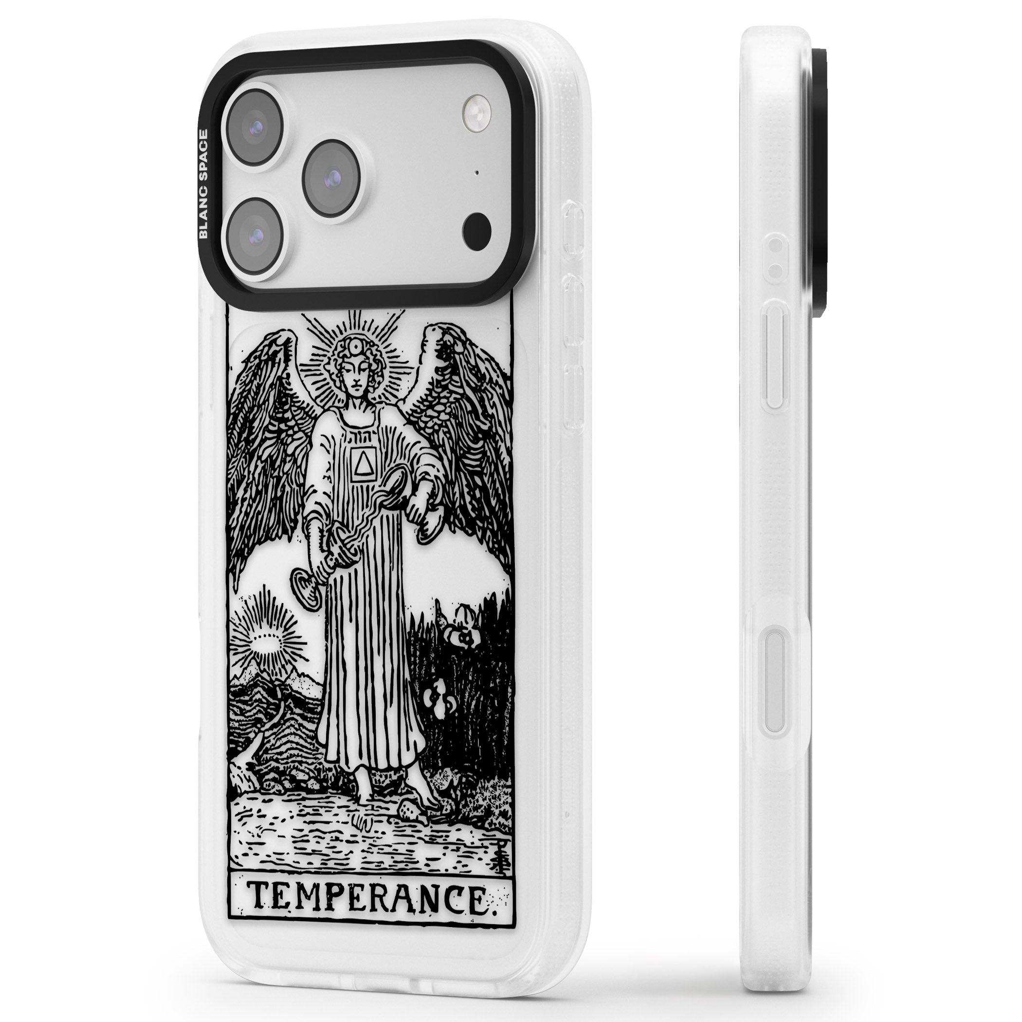 Personalised Temperance Tarot Card (Clear) iPhone 17 Pro Impact Air Clear Phone Case Side Profile