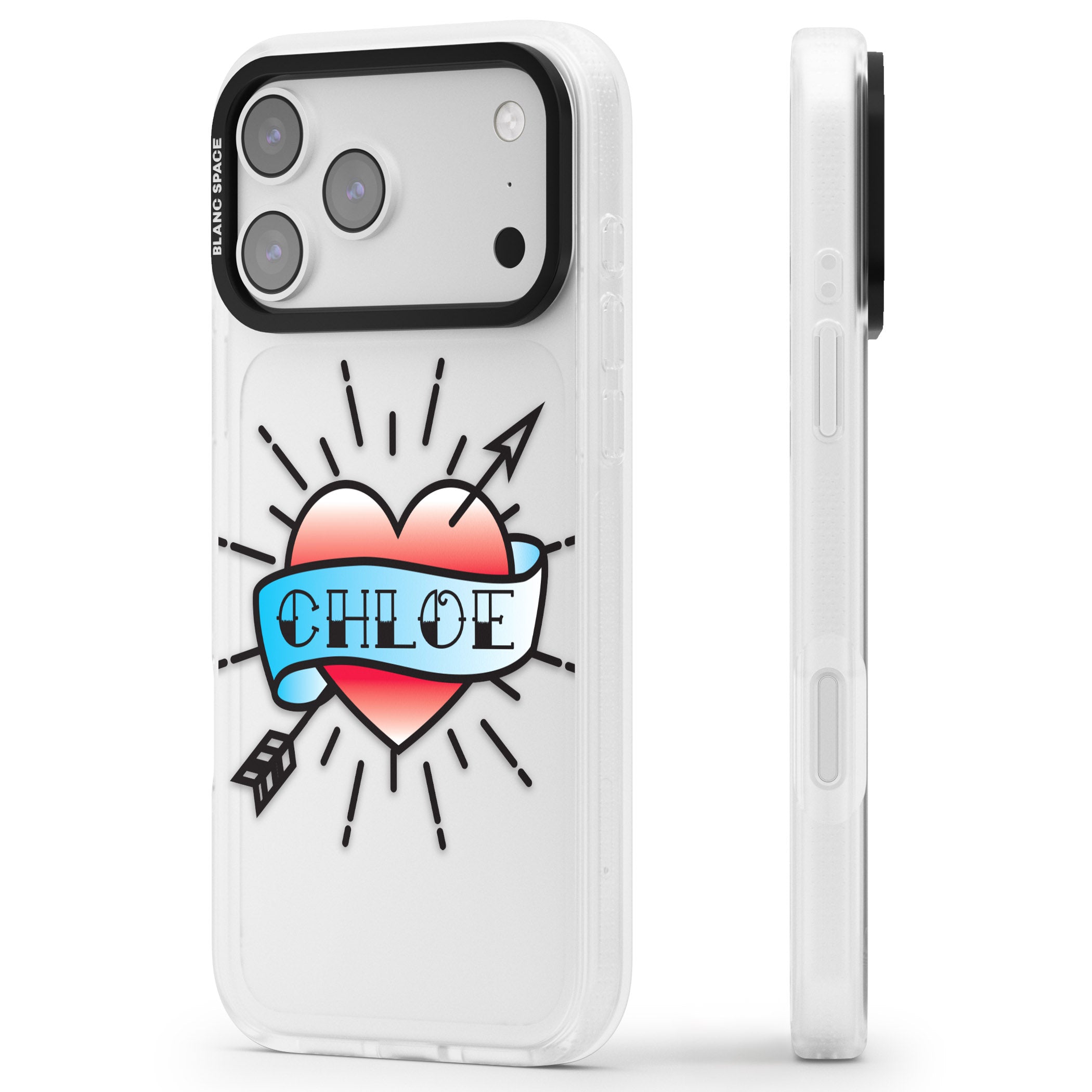 Personalised Heart Tattoo iPhone 17 Pro Max Impact Air Clear Phone Case Side Profile