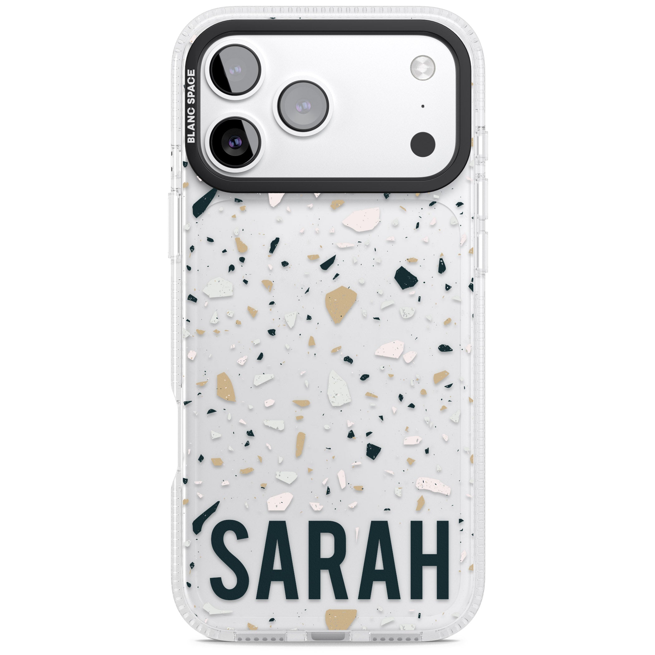 Personalised Terrazzo Blue, Pink, Brown iPhone 17 Pro Impact Air Clear Phone Case