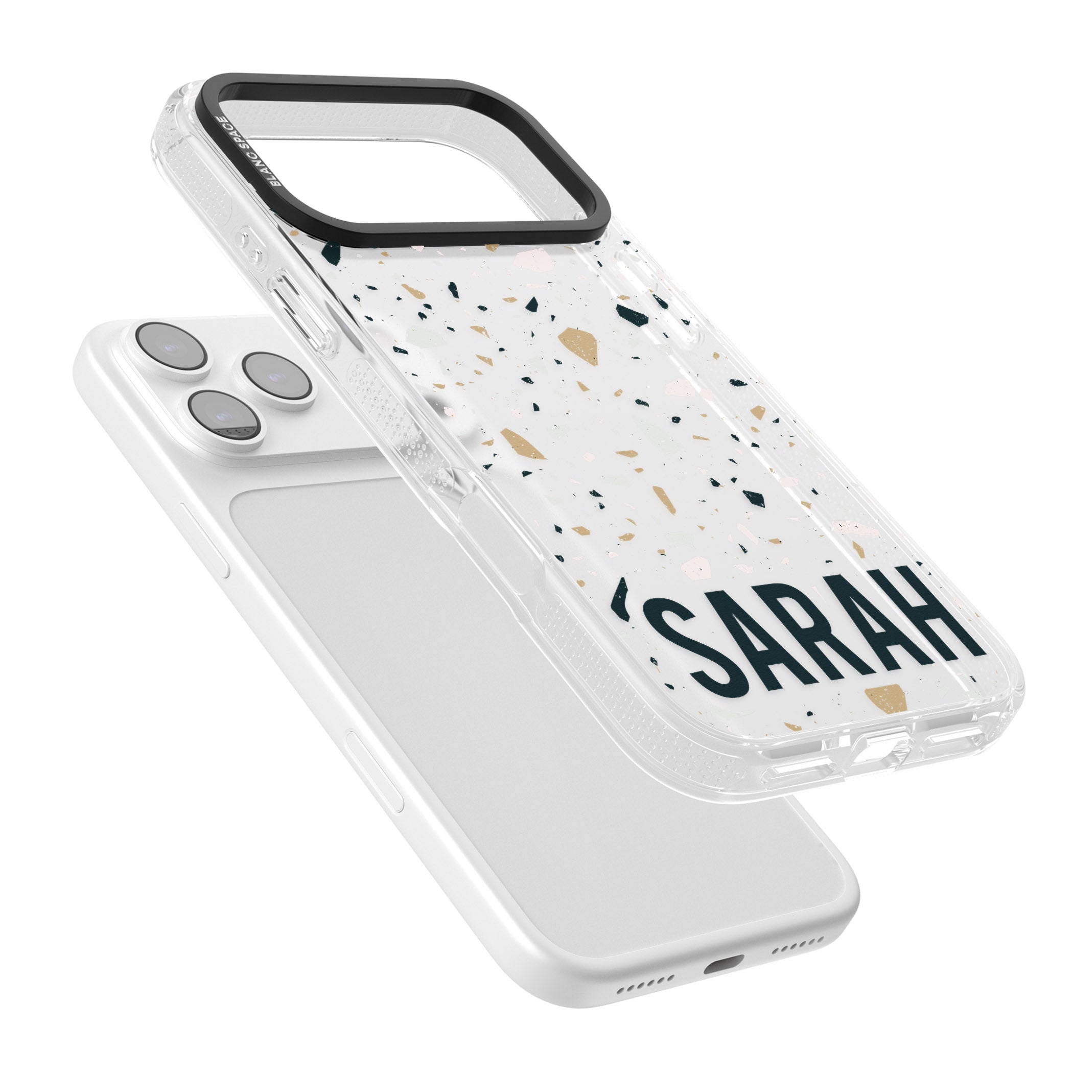 Personalised Terrazzo Blue, Pink, Brown iPhone 17 Pro Impact Air Clear Phone Case Colours