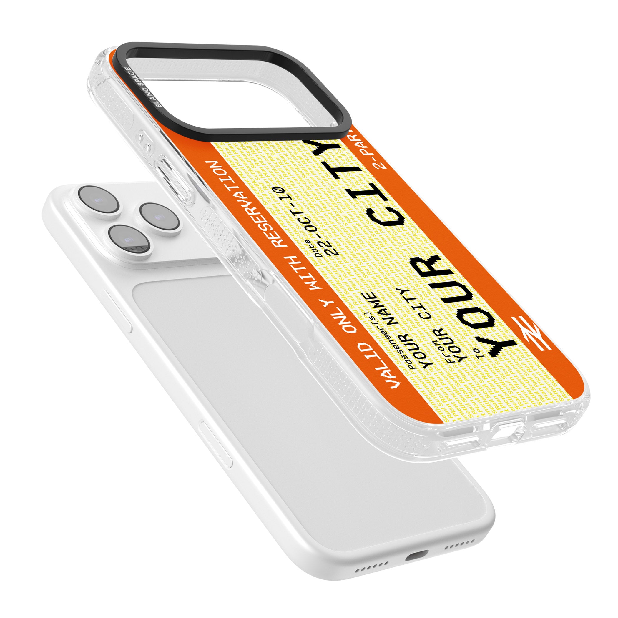 Personalised Create Your Own Train Ticket iPhone 17 Pro Max Impact Air Clear Phone Case Colours