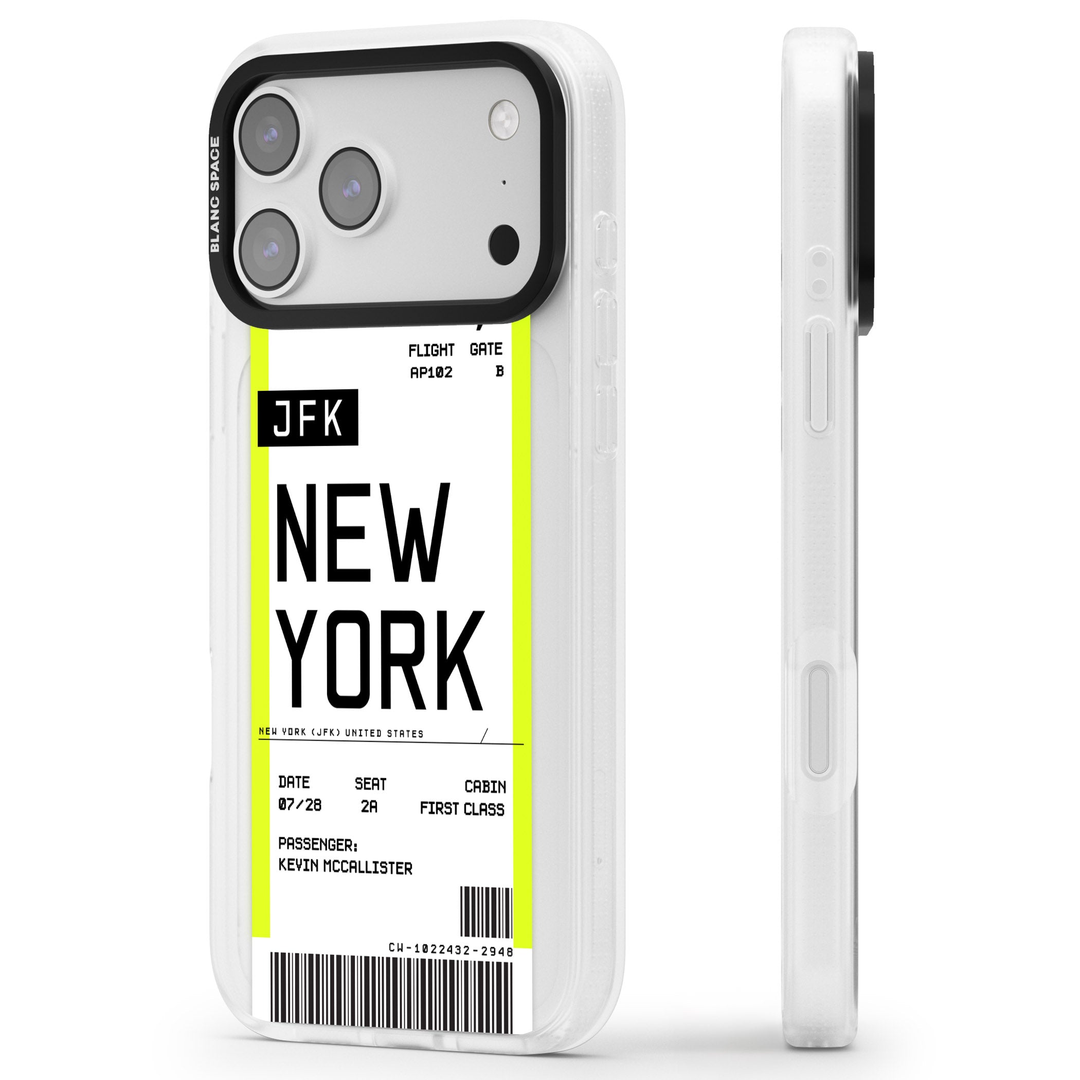 Personalised New York Boarding Pass iPhone 17 Pro Max Impact Air Clear Phone Case Side Profile