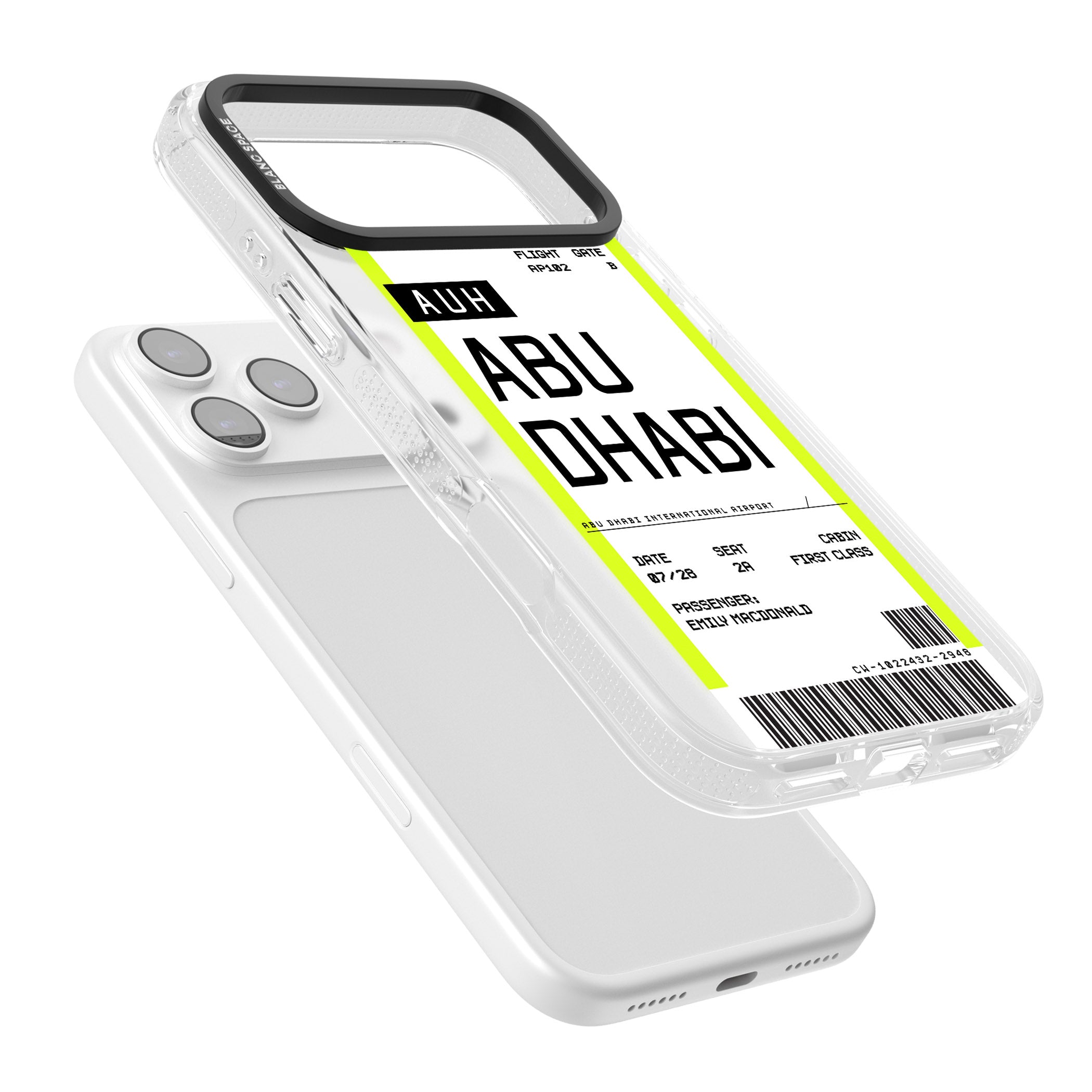 Personalised Abu Dhabi Boarding Pass iPhone 17 Pro Impact Air Clear Phone Case Colours