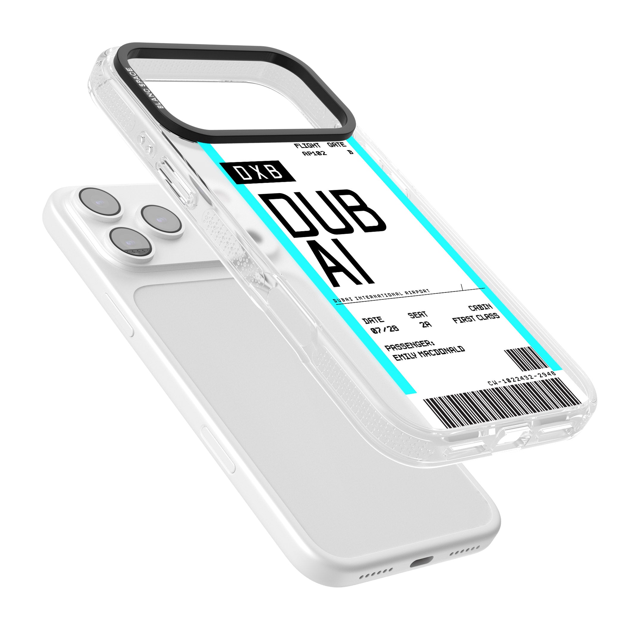 Personalised Dubai Boarding Pass iPhone 17 Pro Impact Air Clear Phone Case Colours