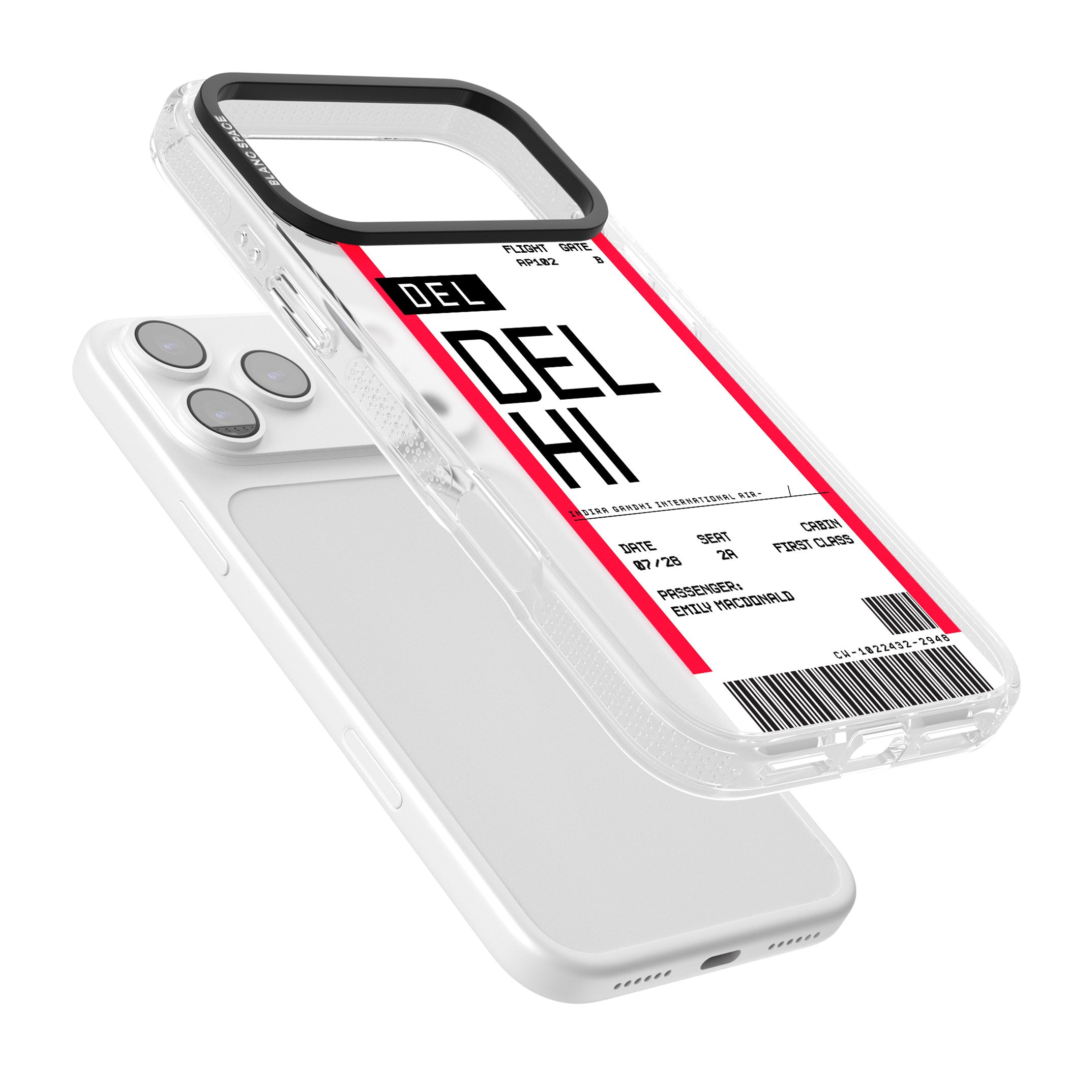 Personalised Delhi Boarding Pass iPhone 17 Pro Impact Air Clear Phone Case Colours