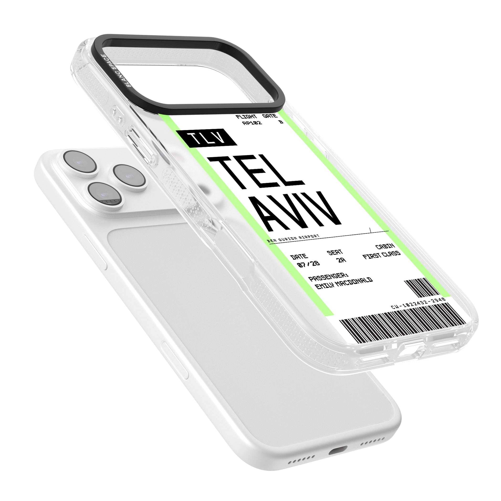 Personalised Tel Aviv Boarding Pass iPhone 17 Pro Max Impact Air Clear Phone Case Colours