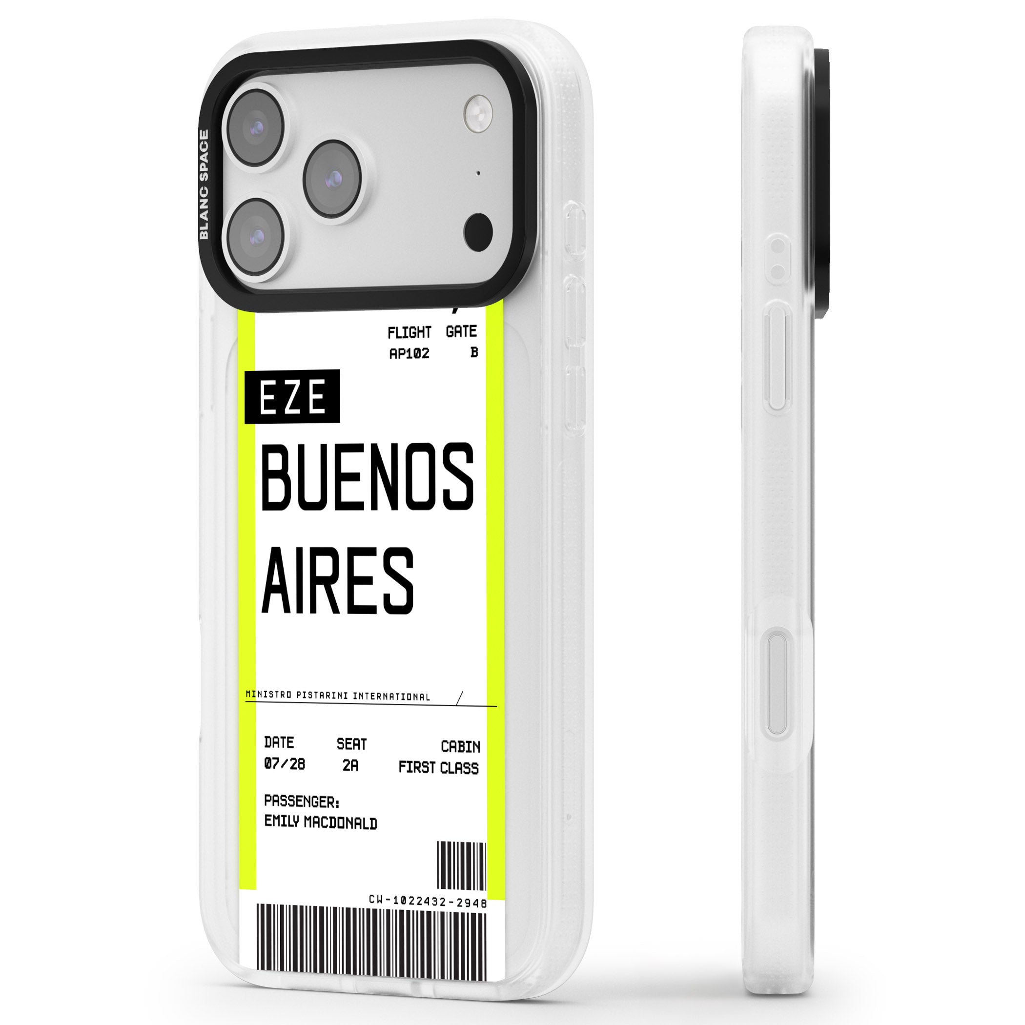 Personalised Buenos Aires Boarding Pass iPhone 17 Pro Max Impact Air Clear Phone Case Side Profile